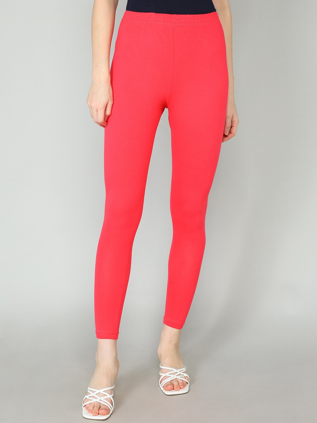 

Redden Women Bio-Washed Pure Cotton Ankle-Length Leggings, Red