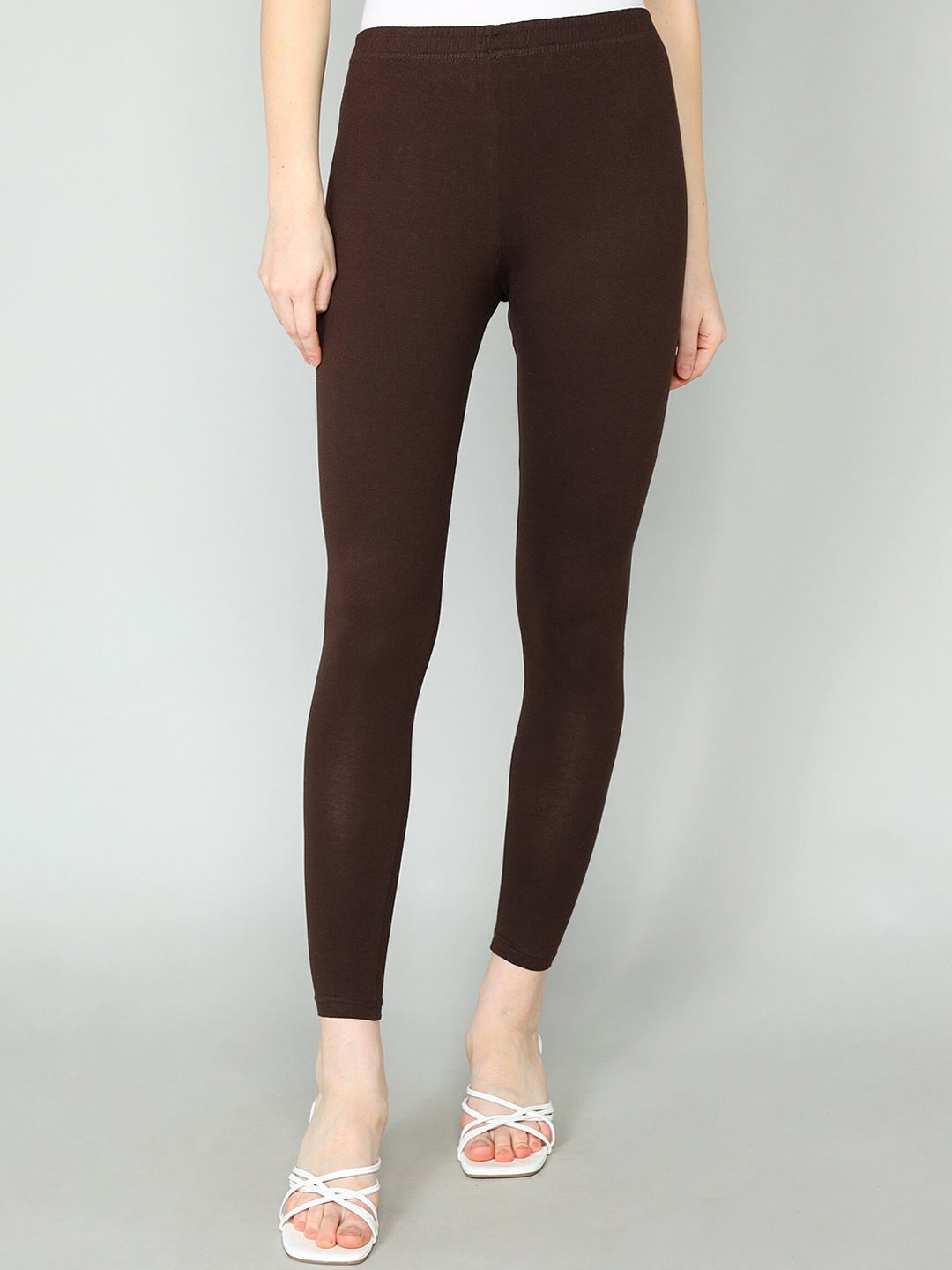 

Redden Women Bio-Washed Pure Cotton Ankle-Length Leggings, Brown