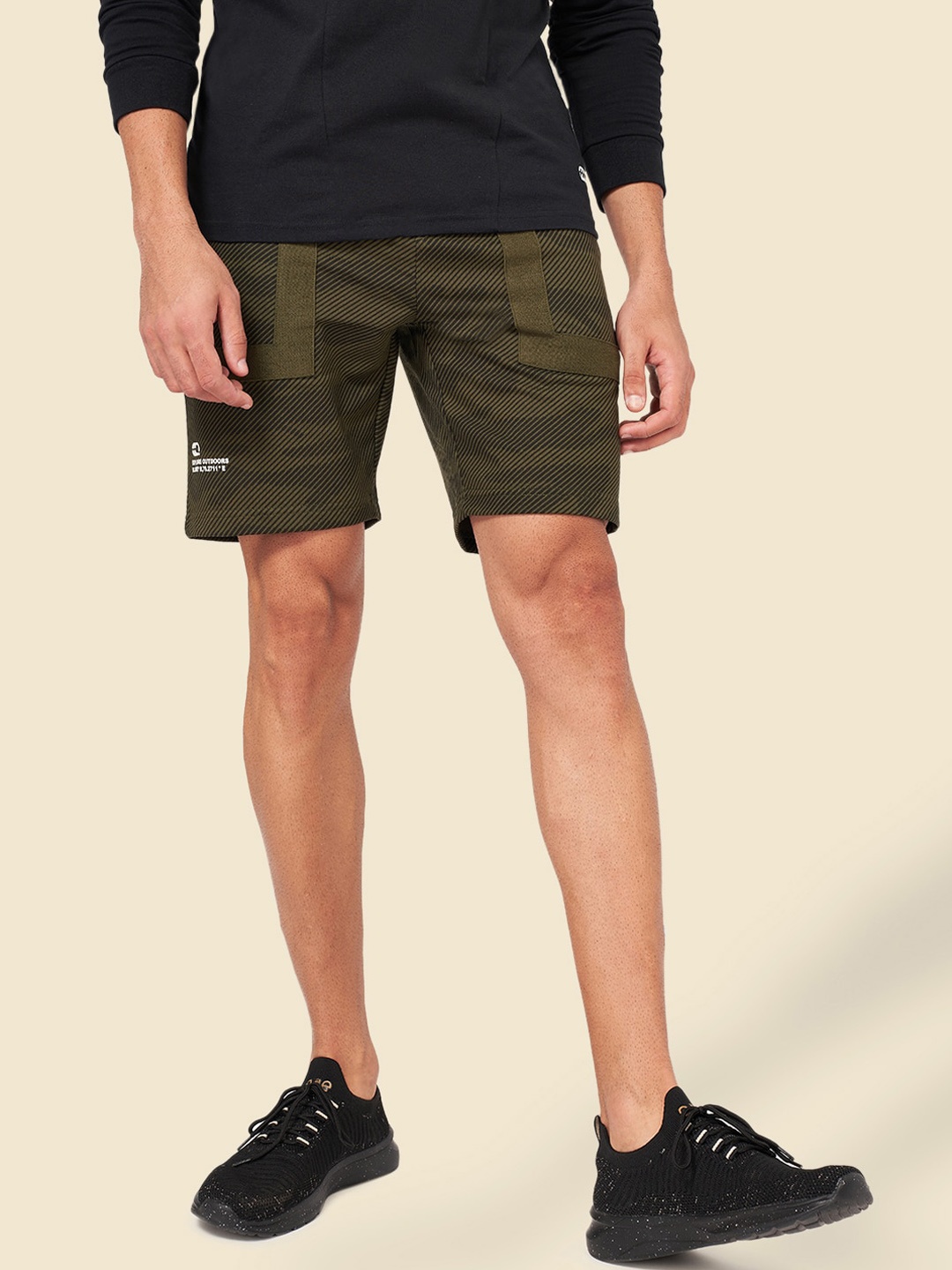 

Ajile by Pantaloons Men Slim Fit Camouflage Printed Mid-Rise Shorts, Olive