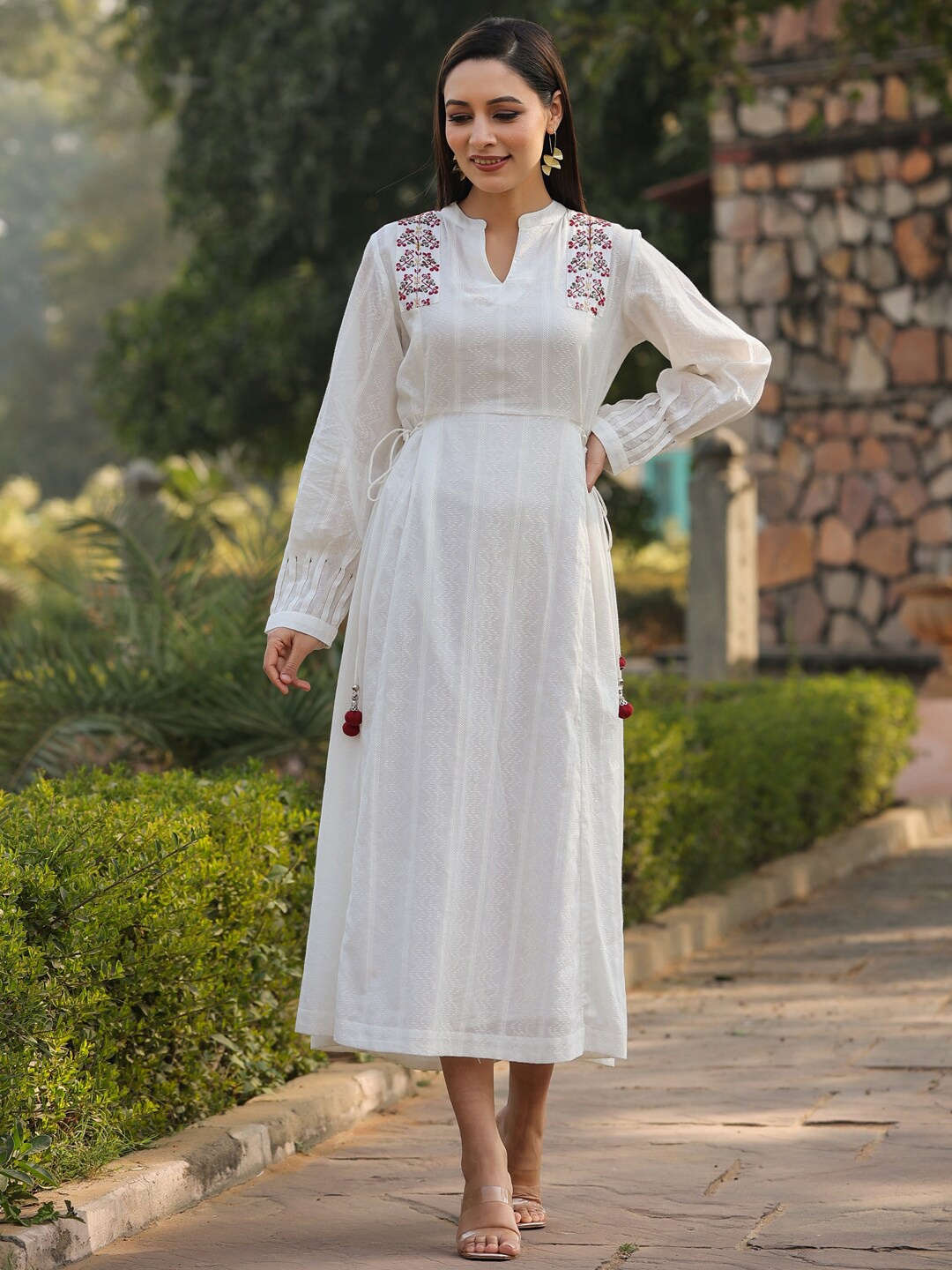 

Juniper Embroidered Flared Maxi Dress, White