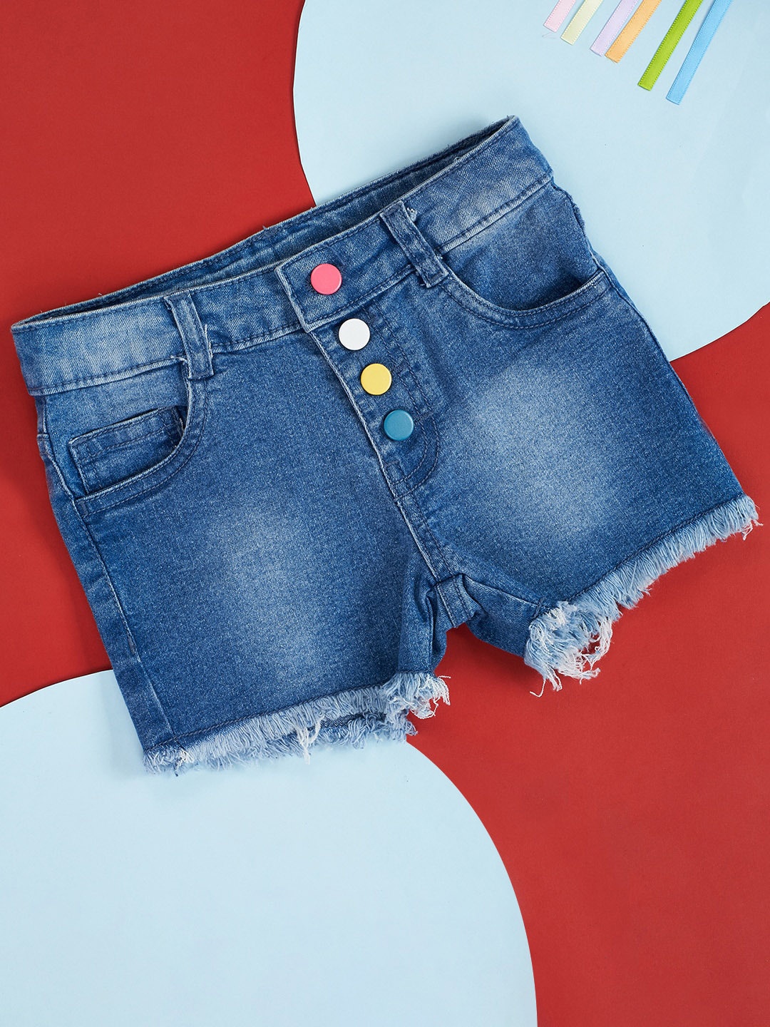 

Pantaloons Junior Girls Washed Cotton Denim Shorts, Blue