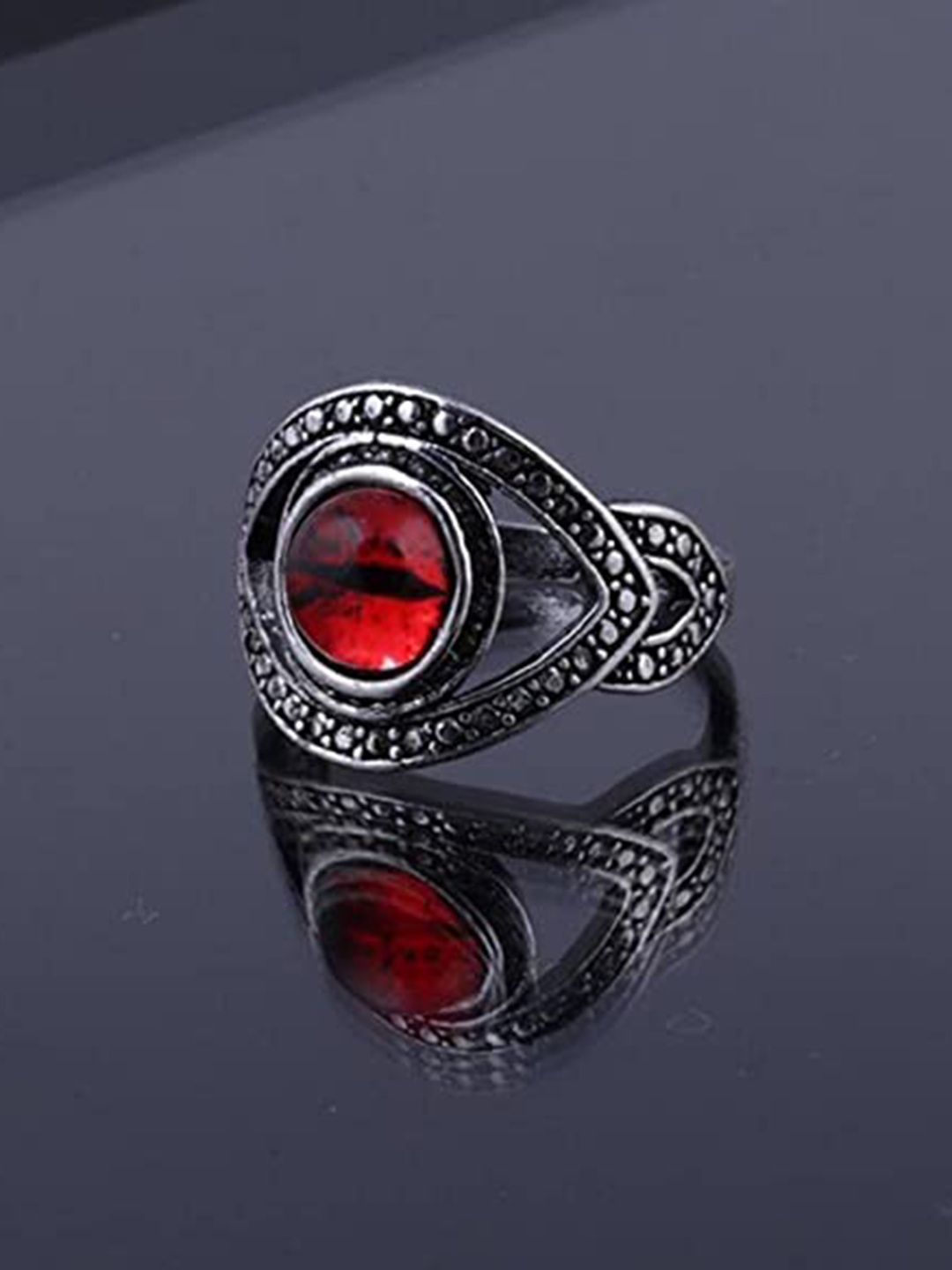 

VIEN Silver-Plated Stone-Studded Adjustable Finger Ring