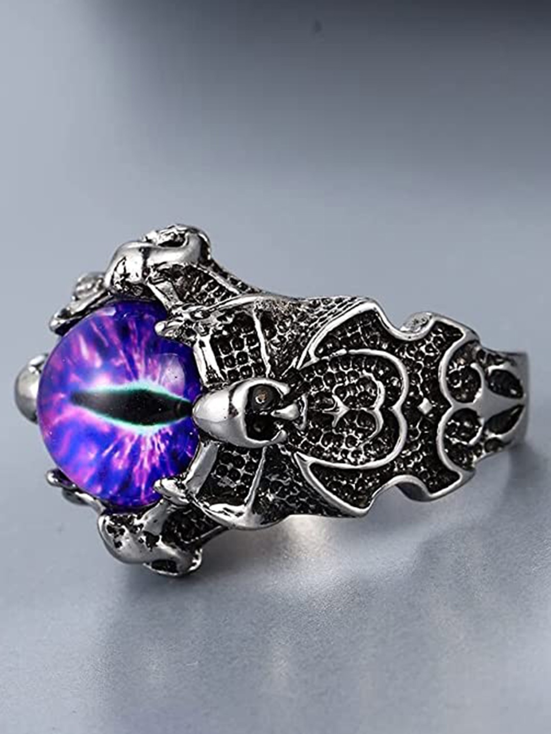 

VIEN Silver-Plated & Stone-Studded With Devil Eye-Charm Adjustable Finger Ring