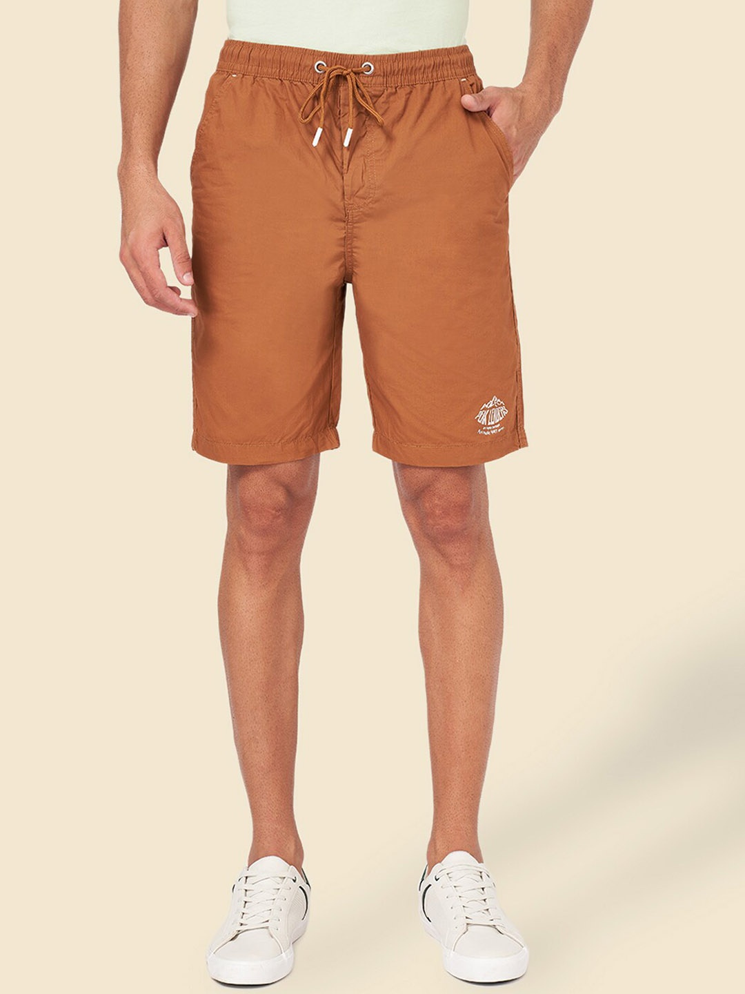 

Urban Ranger by pantaloons Men Mid-Rise Slim Fit Cotton Shorts, Tan