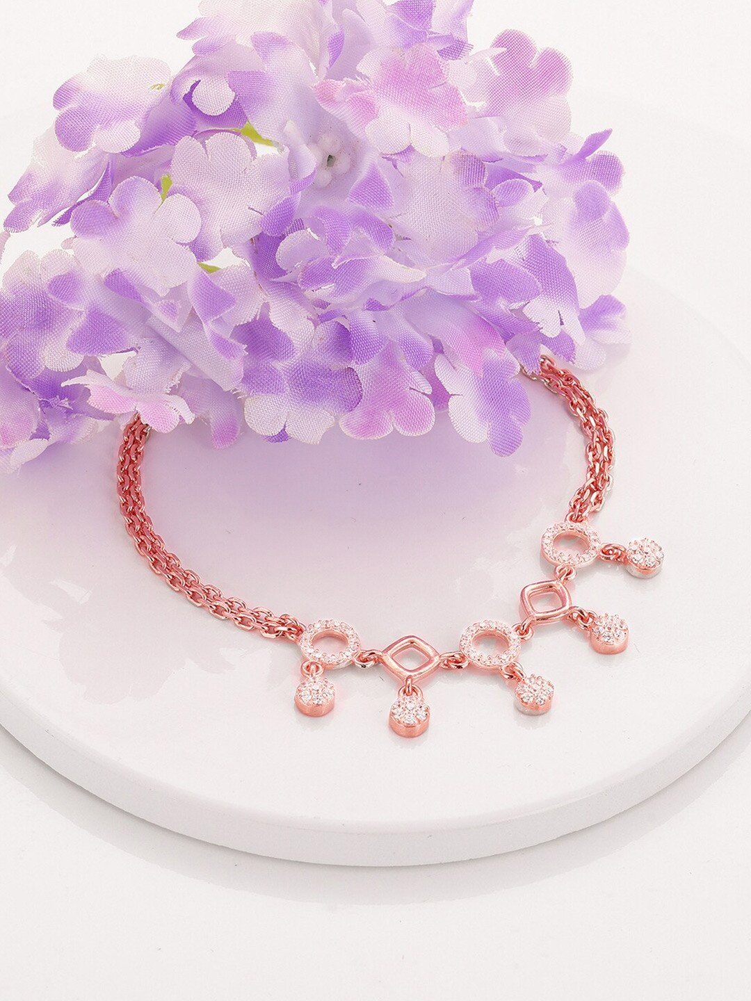 

GIVA 925 Sterling Silver Rose Gold-Plated Cubic Zirconia Charm Bracelet