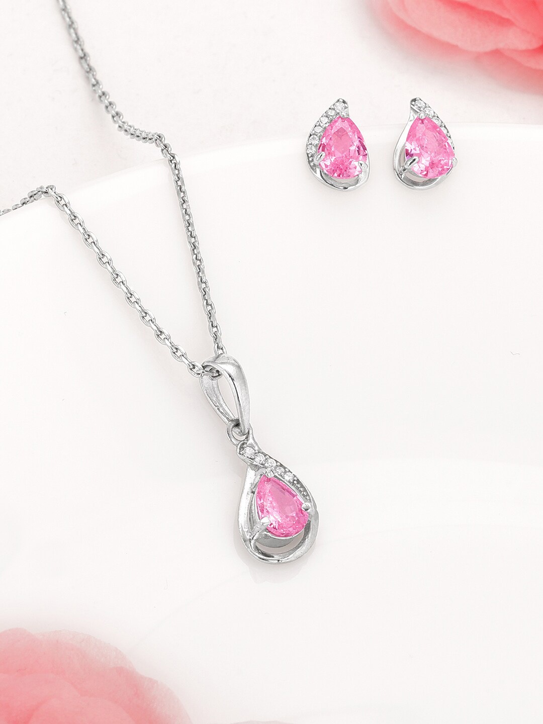 

GIVA 92.5 Sterling Silver Rhodium-Plated Stone-Studded Jewellery Set