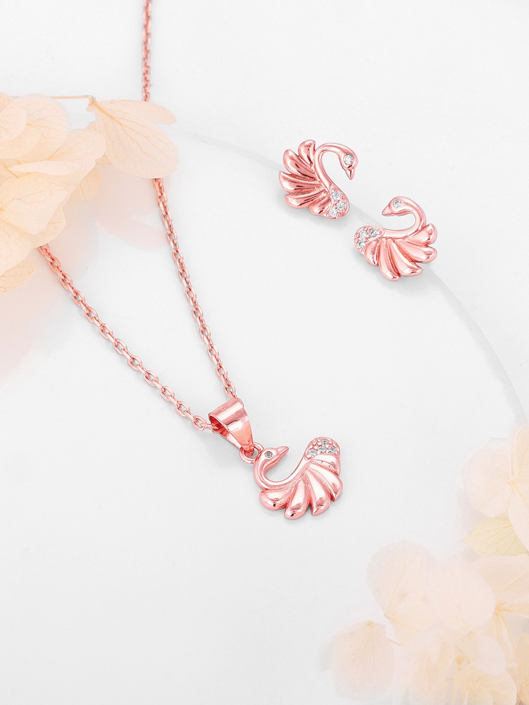 

GIVA 925 Sterling Silver Rose Gold-Plated CZ-Studded Jewellery Set