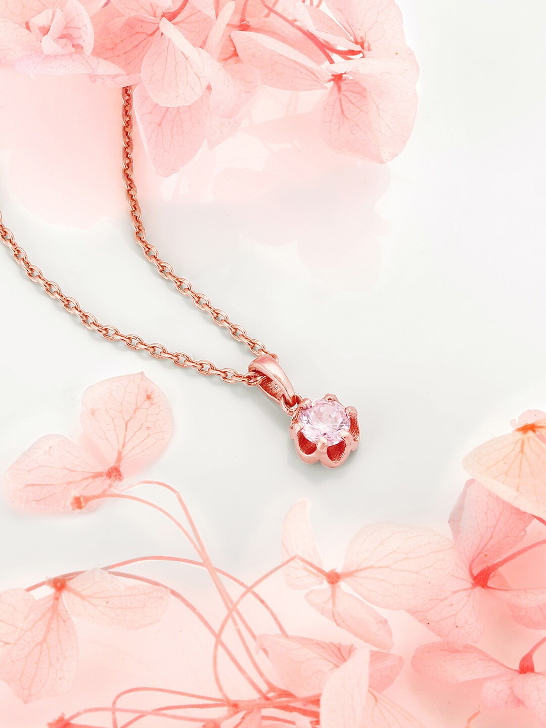 

GIVA 925 Sterling Silver Rose Gold-Plated Stone-Studded Pendant With Chain