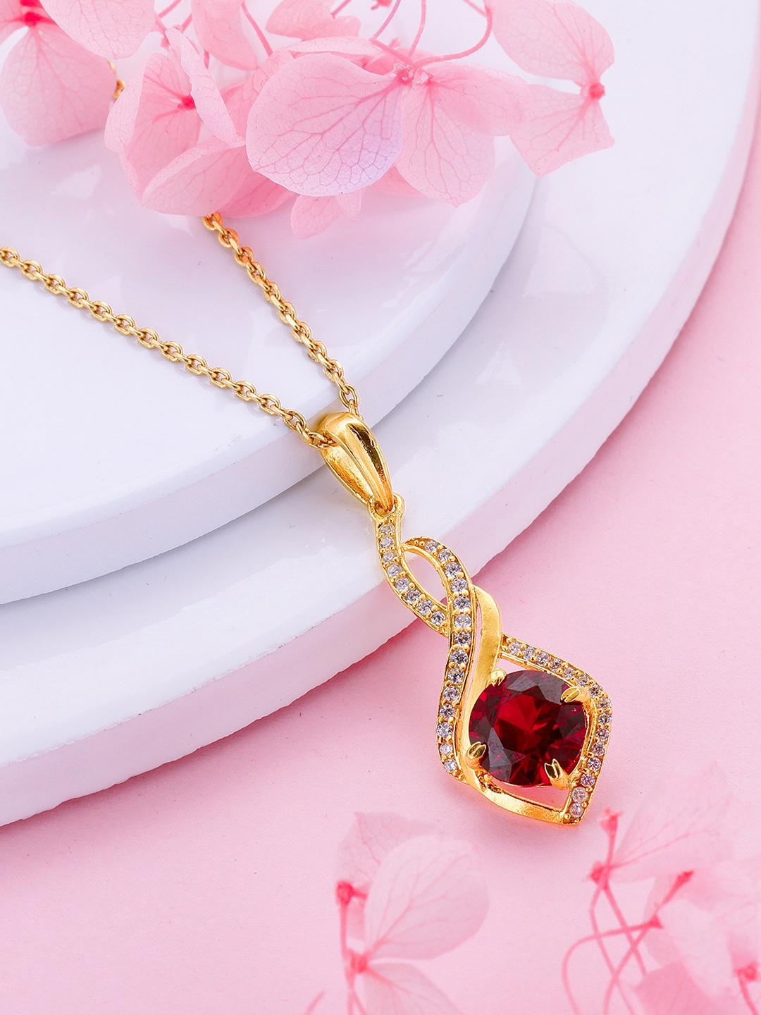 

GIVA 92.5 Sterling Silver Gold-Plated CZ-Studded Pendant With Chain