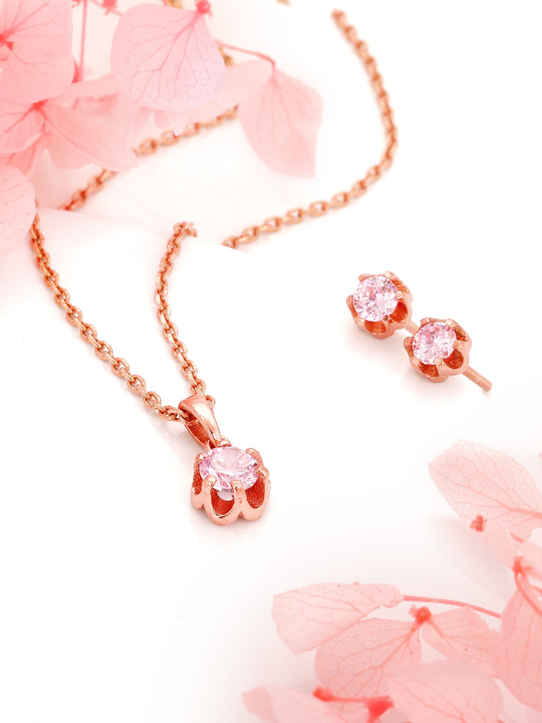 

GIVA 925 Sterling Silver Rose Gold-Plated Stone-Studded Jewellery Set