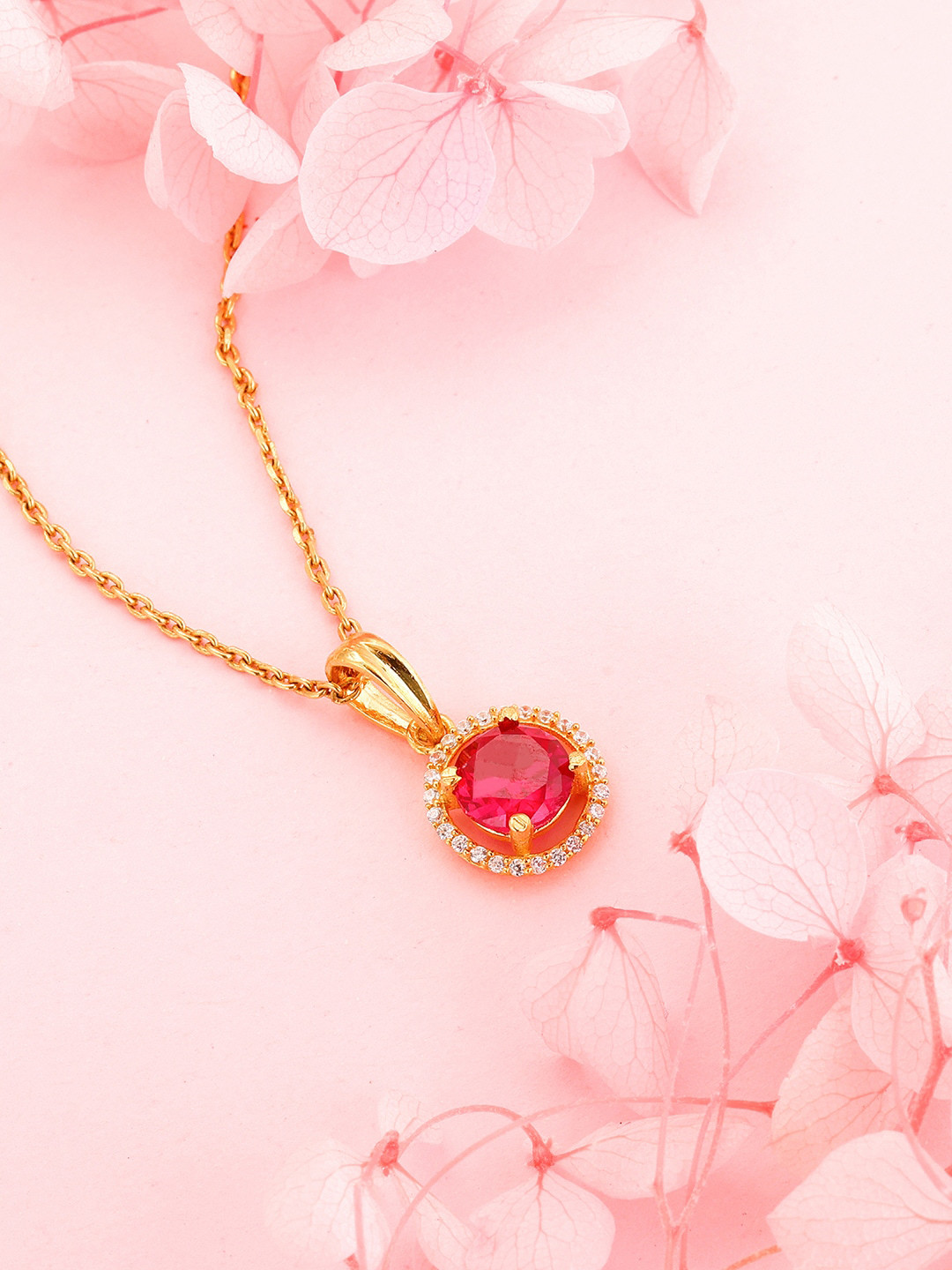 

GIVA 92.5 Sterling Silver Gold-Plated Stone-Studded Pendant With Chain