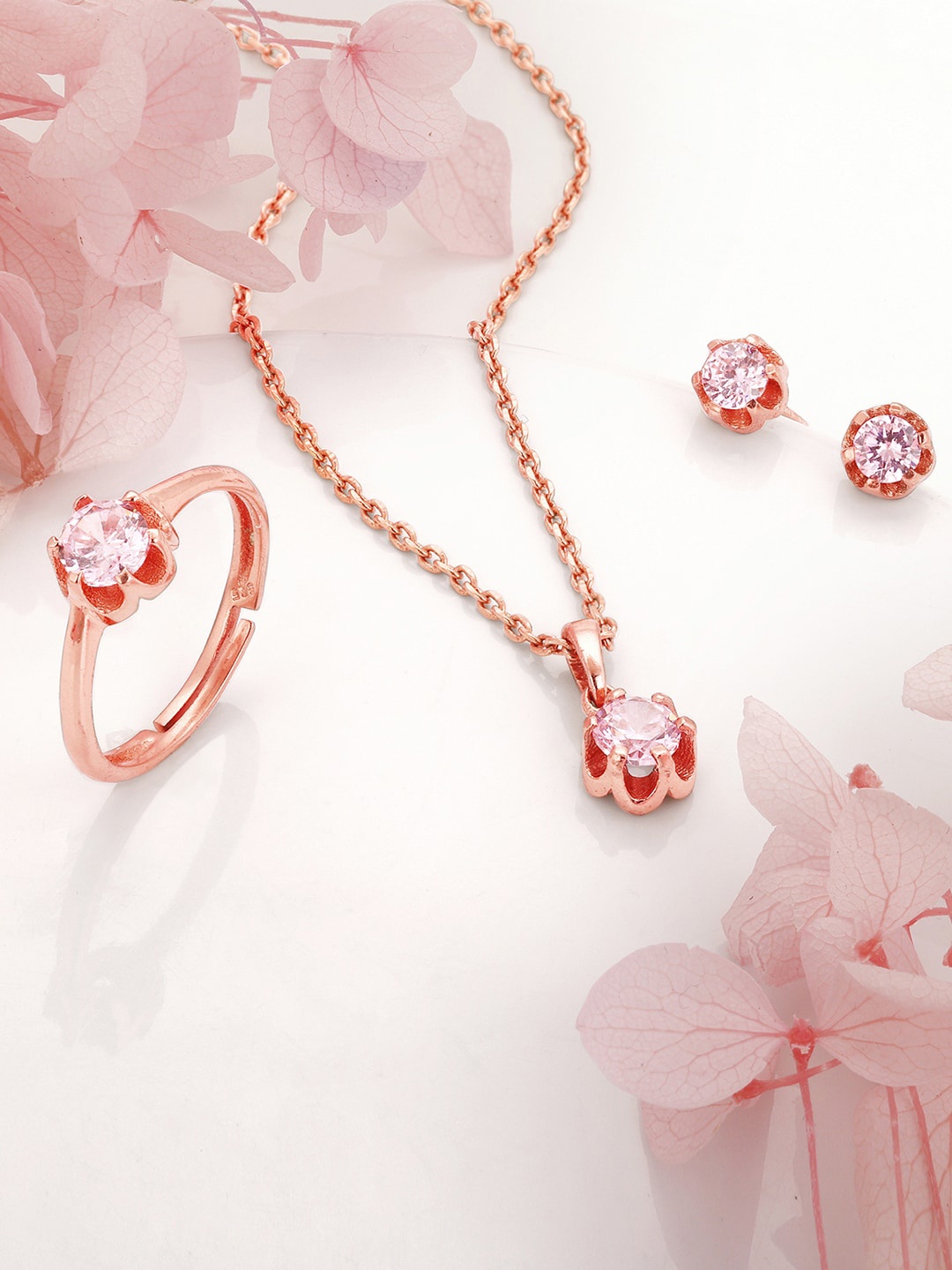 

GIVA 925 Sterling Silver Rose Gold-Plated Stone-Studded Jewellery Set