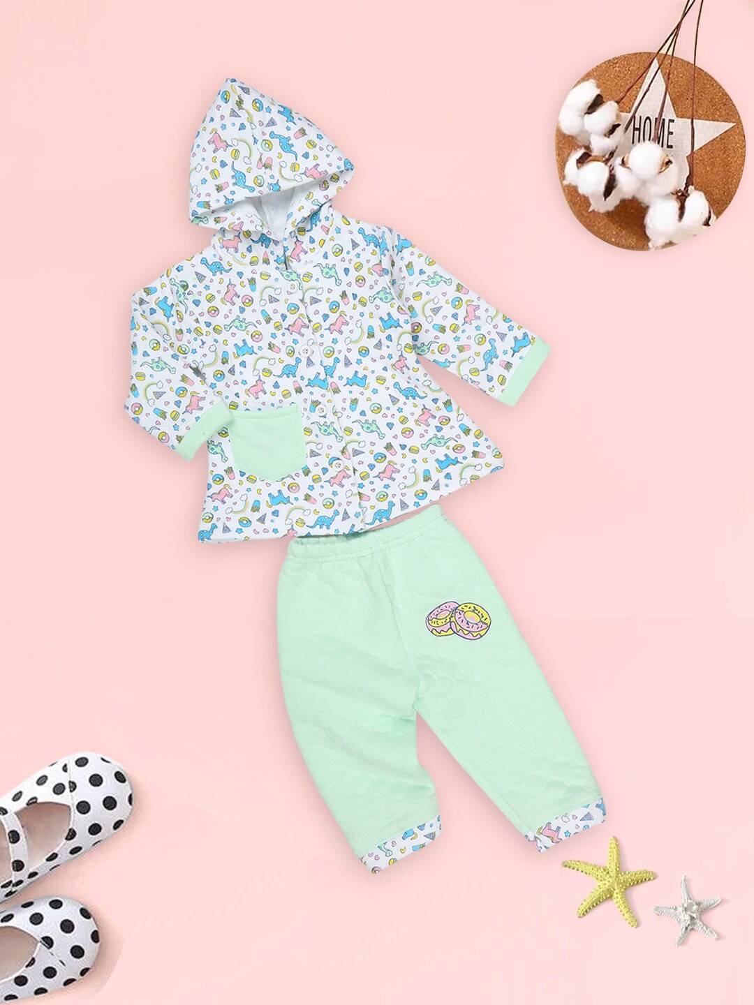 

MeeMee Infants Printed Pure Cotton T-shirt with Leggings, White