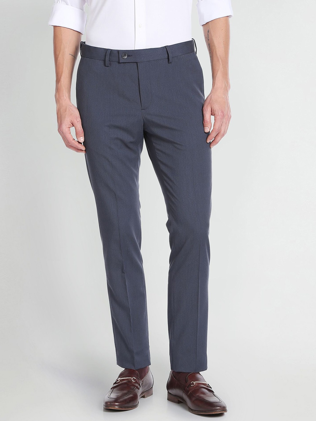 

Arrow Men Striped Dobby Tailored Formal Trousers, Grey