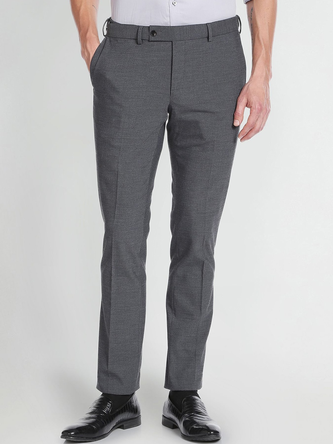 

Arrow Men Patterned Dobby Formal Trousers, Grey