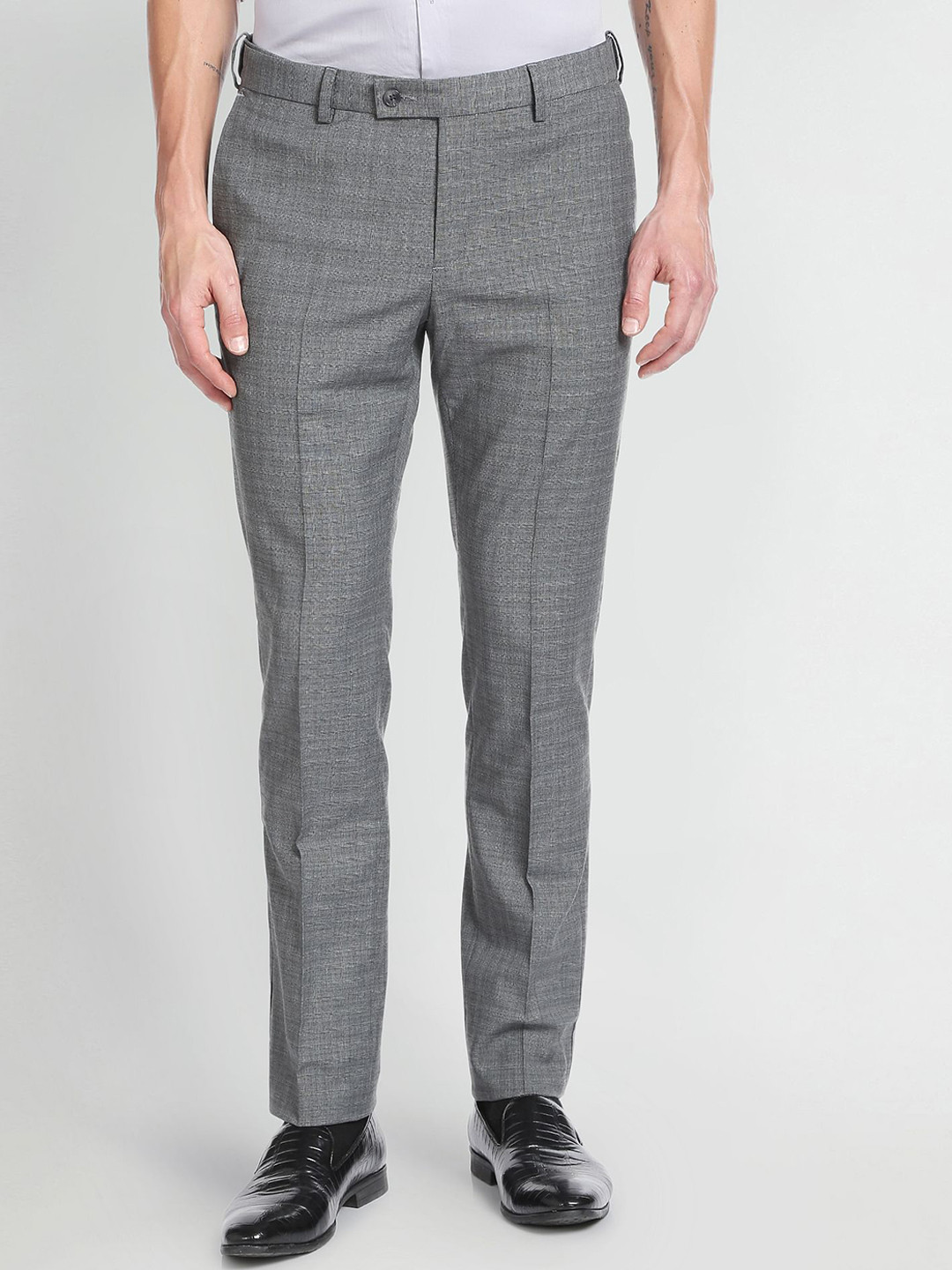 

Arrow Men Mid-Rise Checked Dobby Formal Trousers, Grey