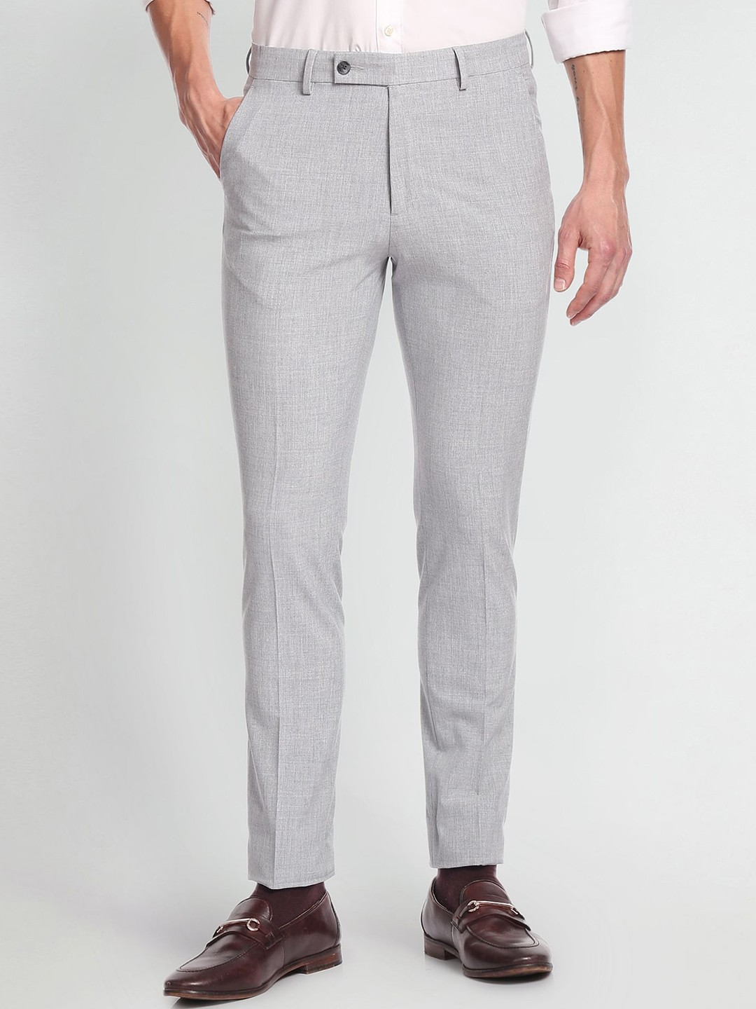

Arrow Men Textured Slim Fit Mid-Rise Formal Trousers, Grey