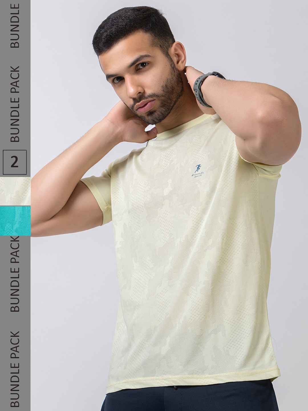 

ARMISTO Pack Of 2 Round Neck Dri-FIT Sports T-shirt, Yellow