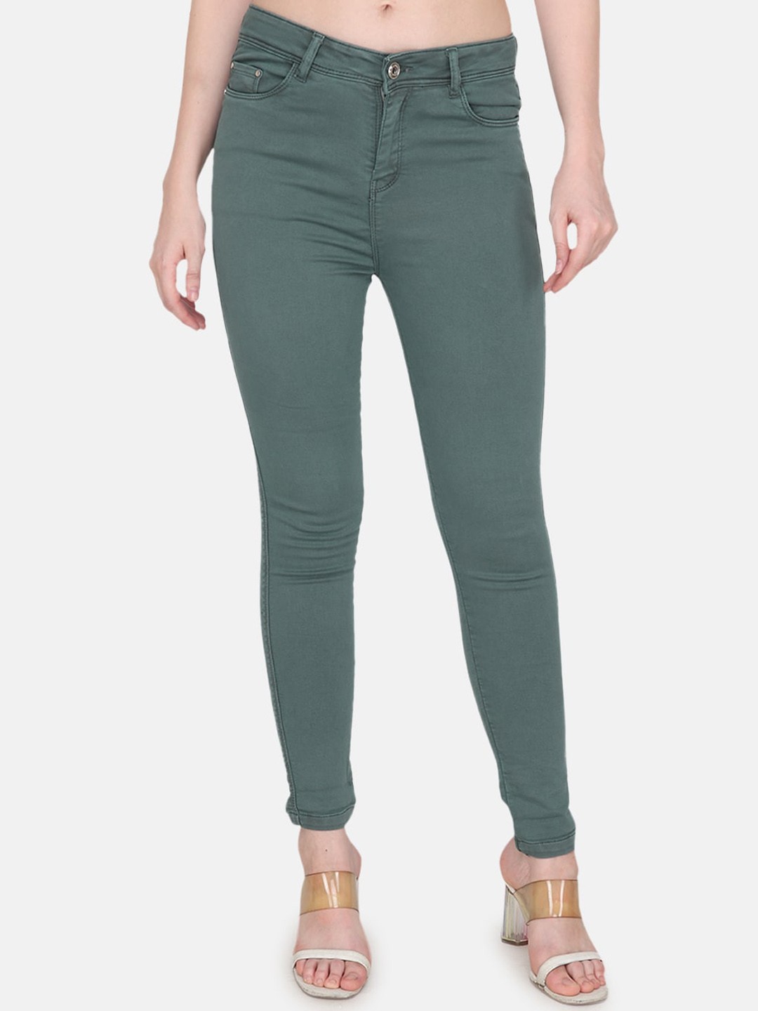 

Steele Women Comfort Skinny Fit Mid-Rise Stretchable Pure Cotton Jeans, Green