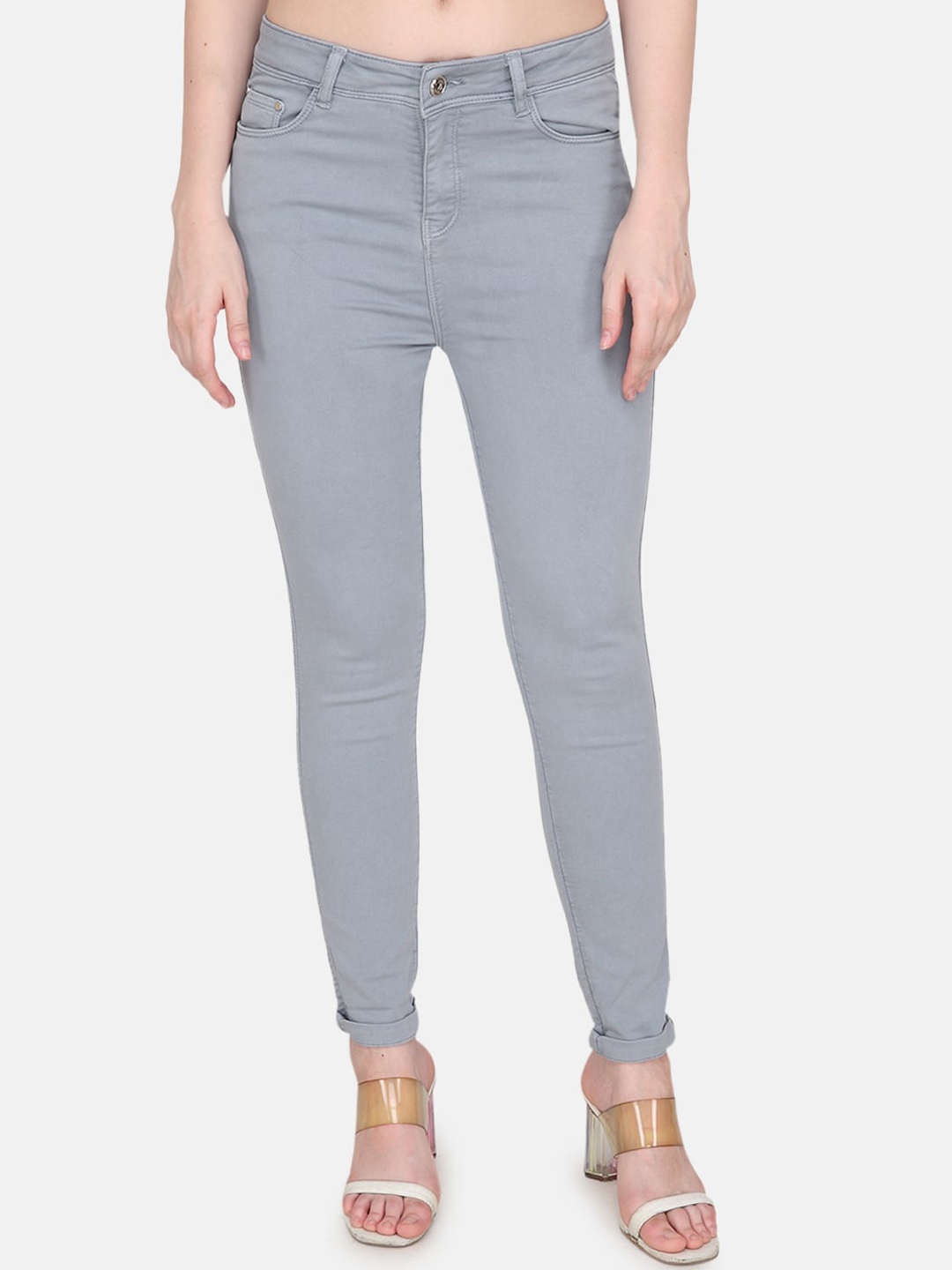 

Steele Women Comfort Clean Look Relaxed Fit High-Rise Cotton Jeans, Grey