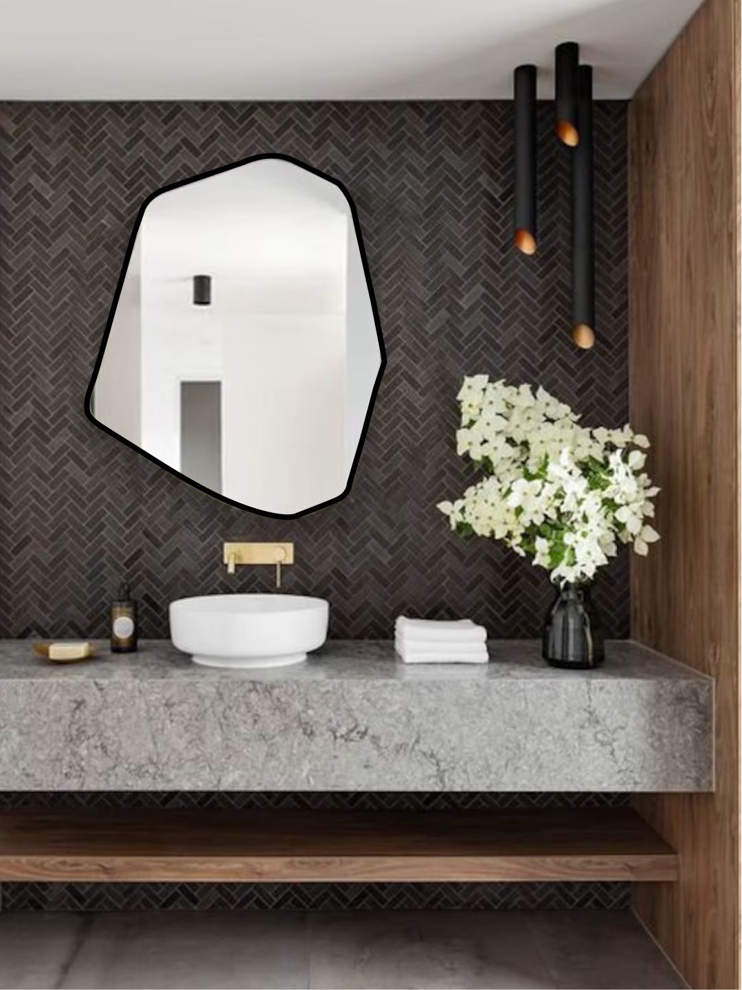 

THE HANDMADE FLAIR Black Abstract Irregular Shaped MDF Mirror