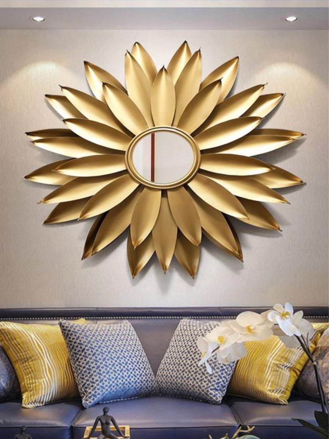 

THE HANDMADE FLAIR Beige Floral Shaped MDF Wall Mirror