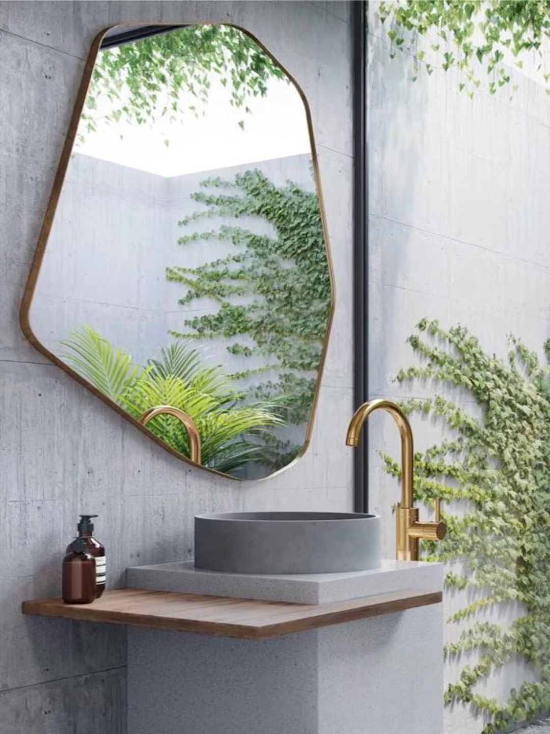 THE HANDMADE FLAIR Beige Abstract Shaped MDF Wall Mirror