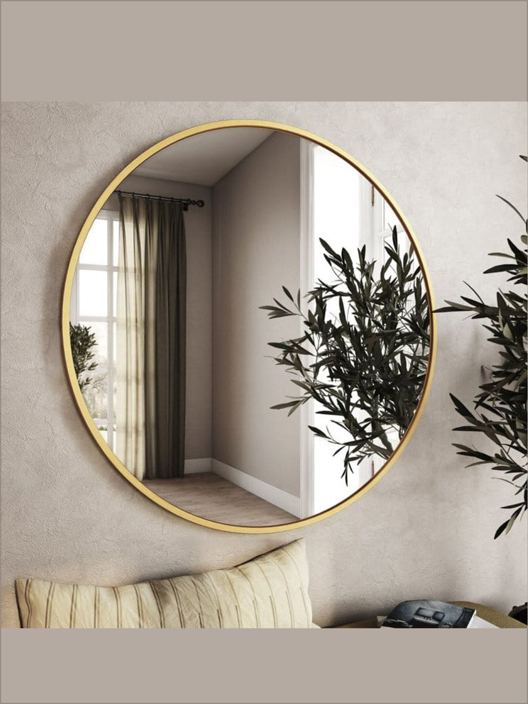 

THE HANDMADE FLAIR Gold-Toned MDF Framed Round-Shaped Decorative Wall Mirror
