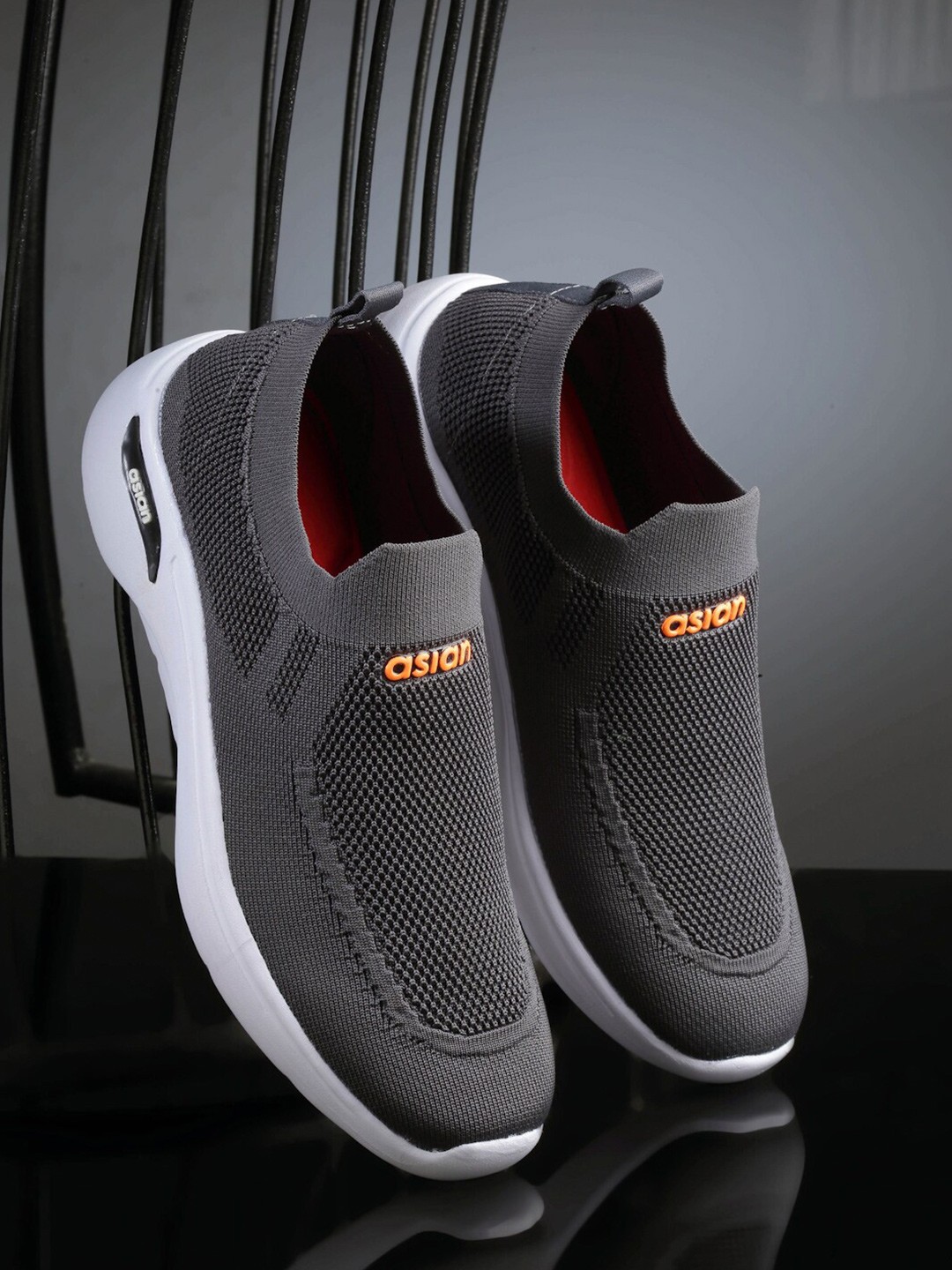 

ASIAN Men Hattrick-35 Memory Foam Mesh Slip -On Running Shoes, Grey