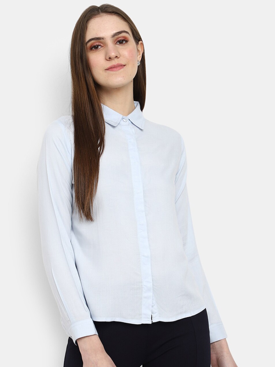 

V-Mart Spread Collar Long Sleeves Casual Shirt, Blue