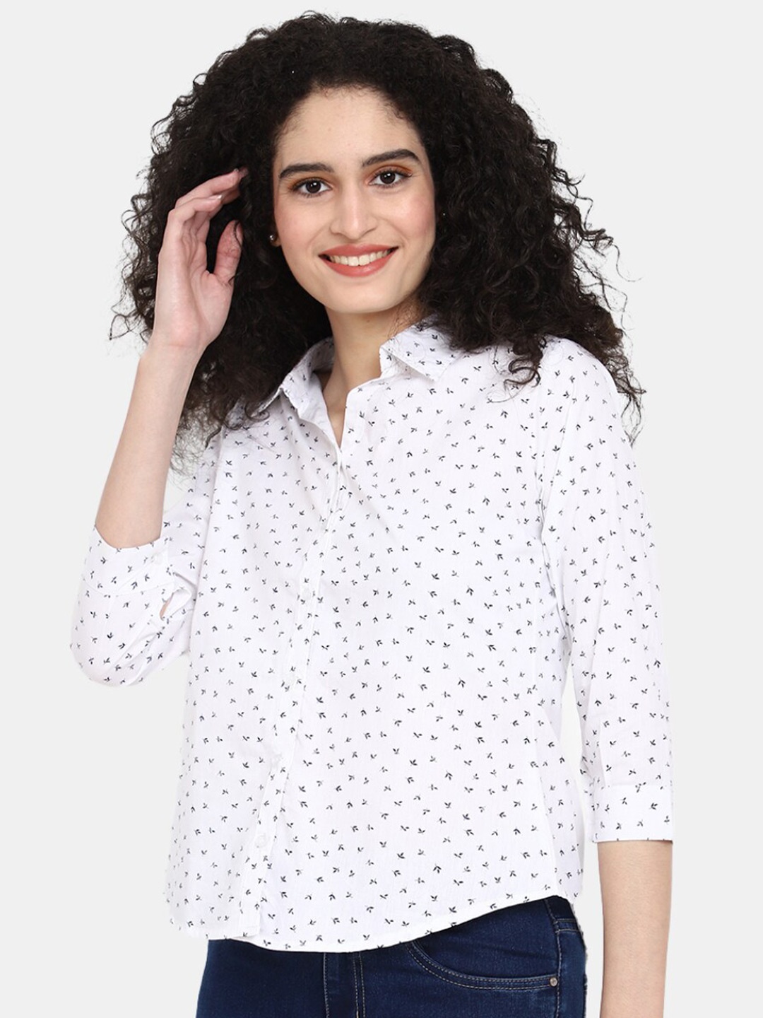 

V-Mart Micro-Ditsy Printed Casual Cotton Shirt, White