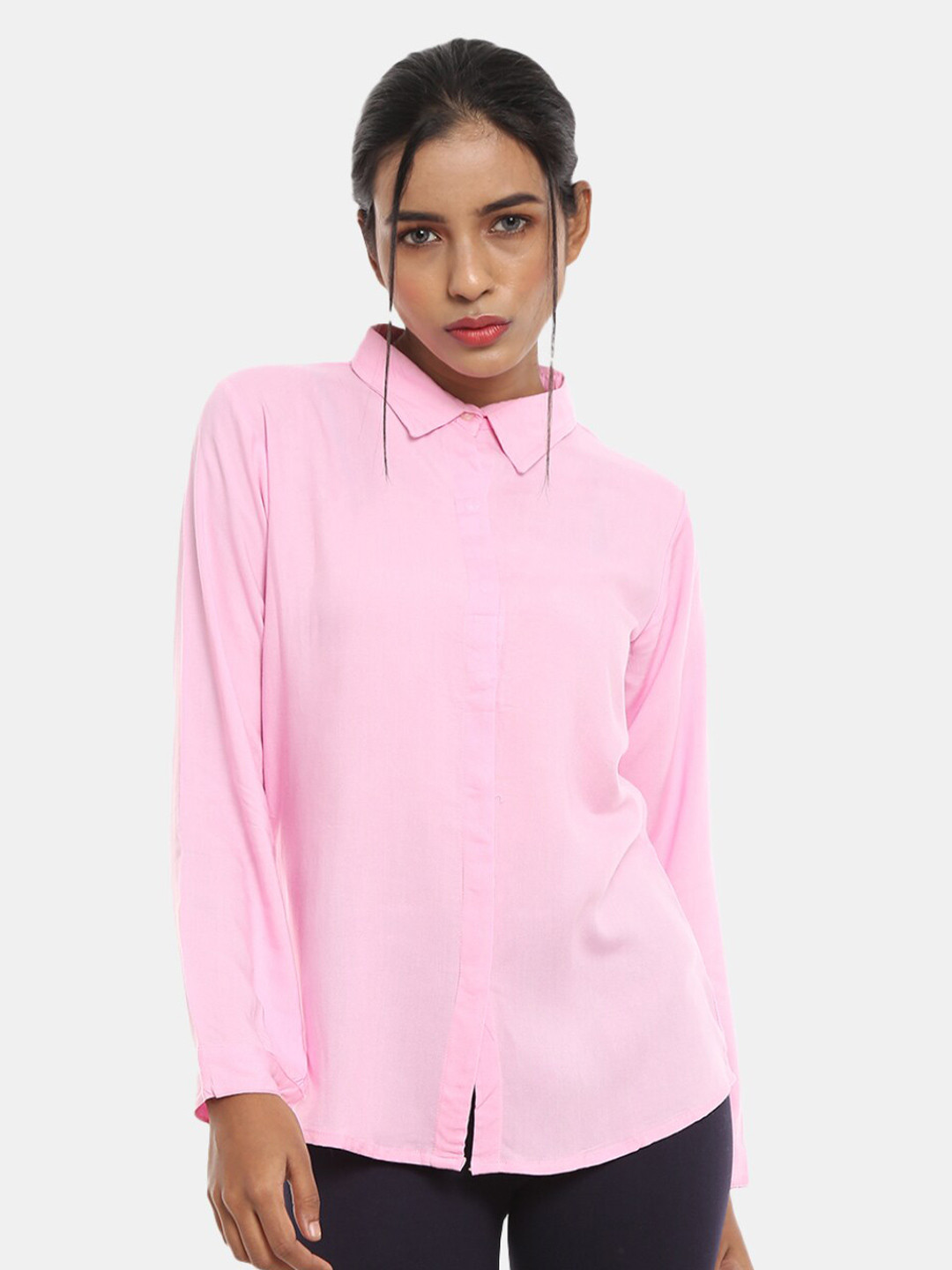 

V-Mart Spread Collar Long Sleeves Casual Shirt, Pink