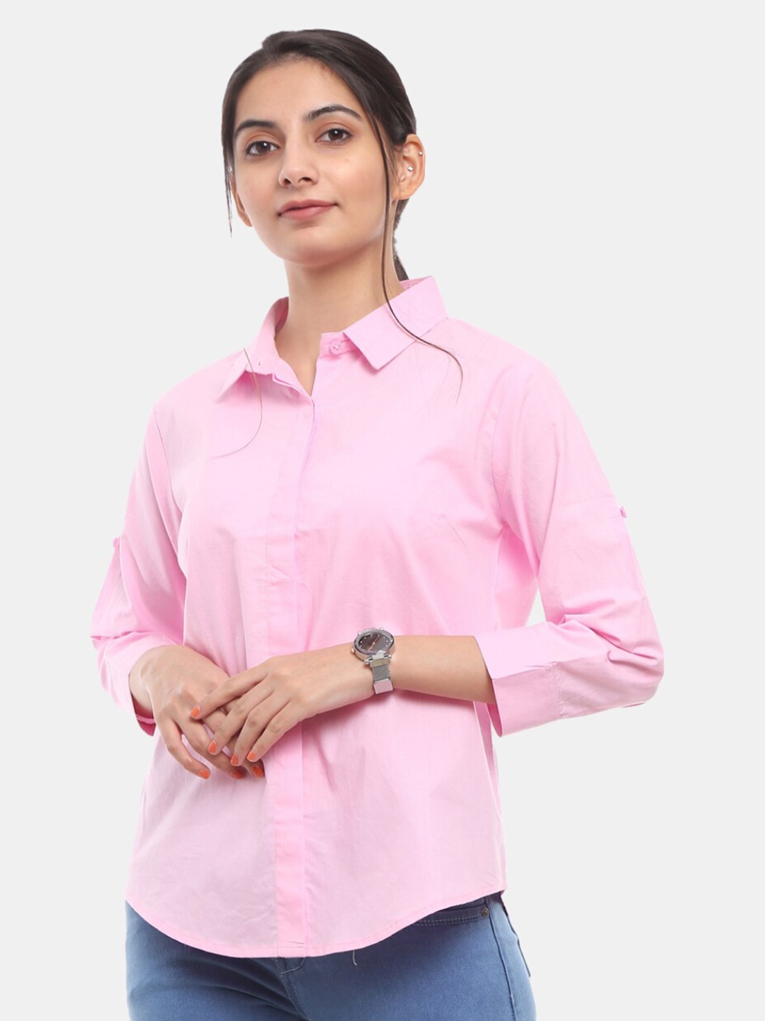 

V-Mart Roll-Up Long Sleeves Cotton Casual Shirt, Pink