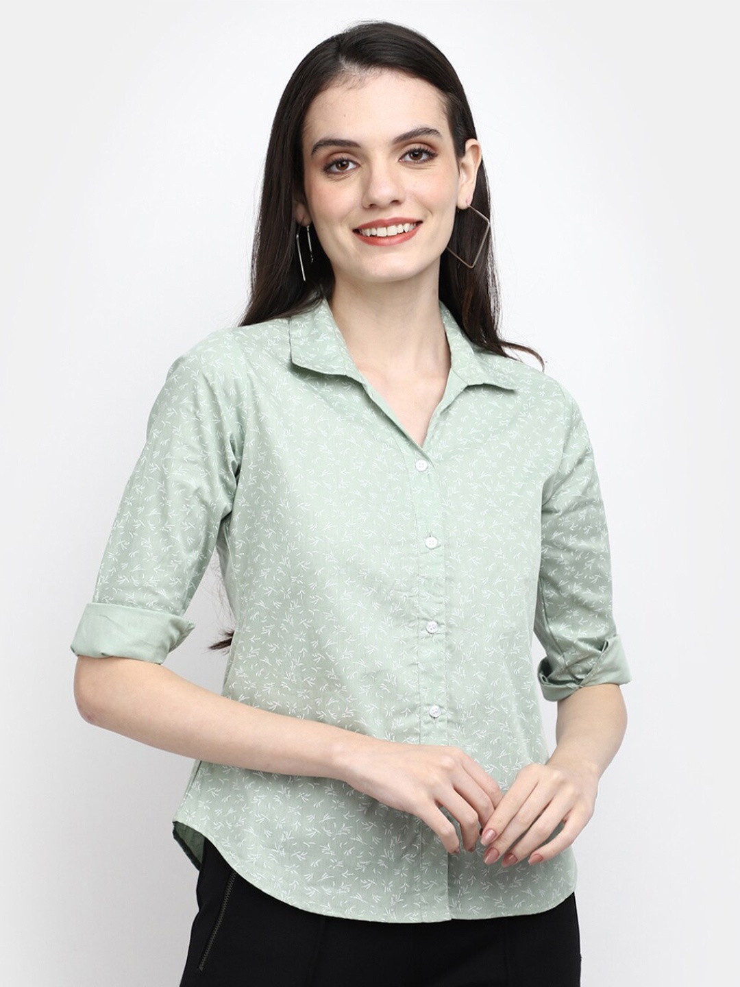 

V-Mart Floral Printed Cotton Casual Shirt, Green