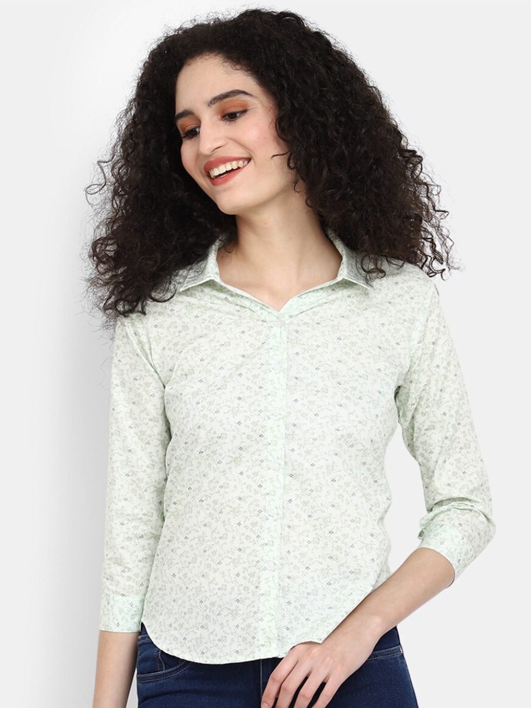 

V-Mart Floral Printed Cotton Casual Shirt, Green