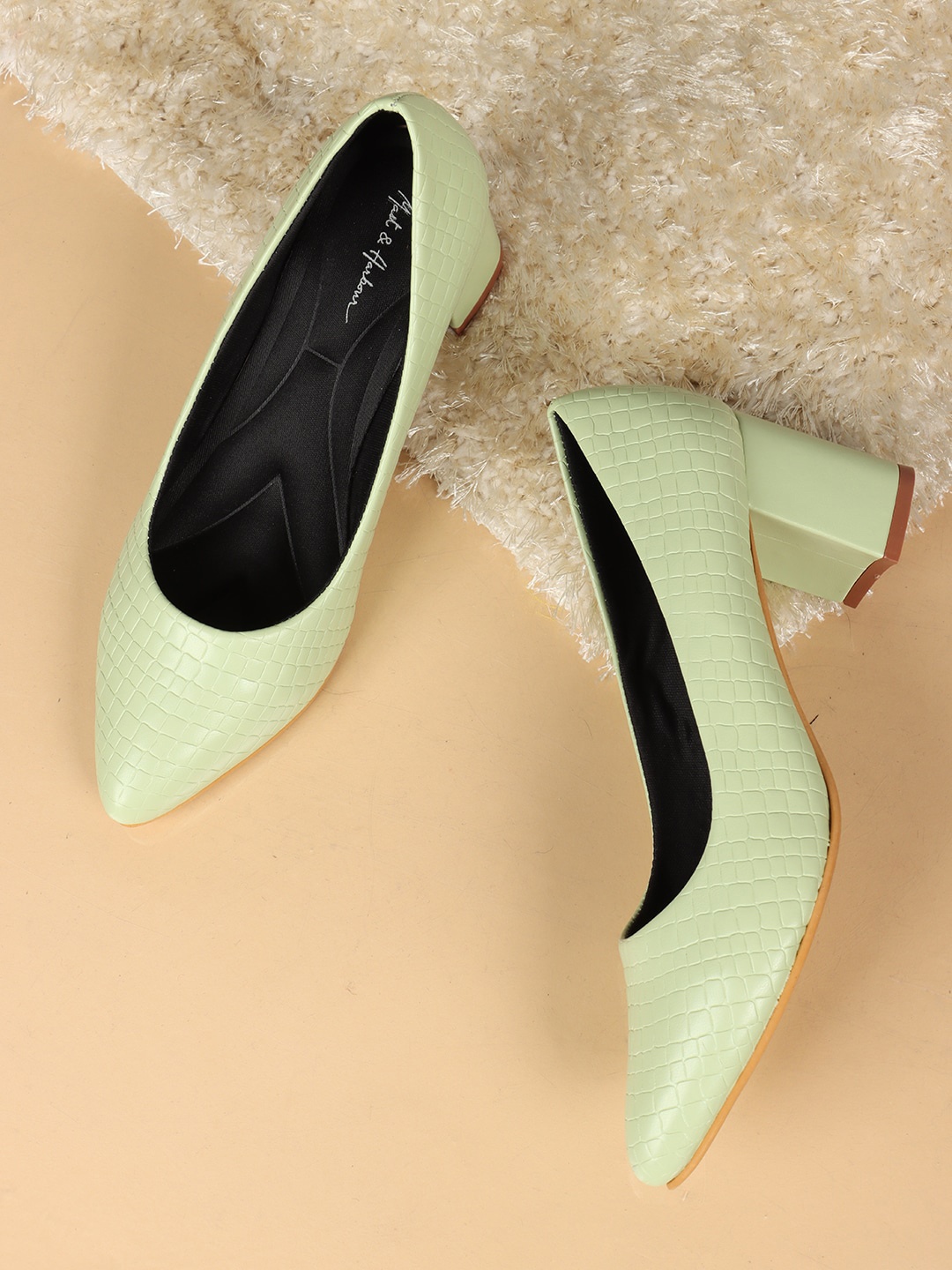 

Mast & Harbour Textured Pointed Toe Block Pumps, Lime green