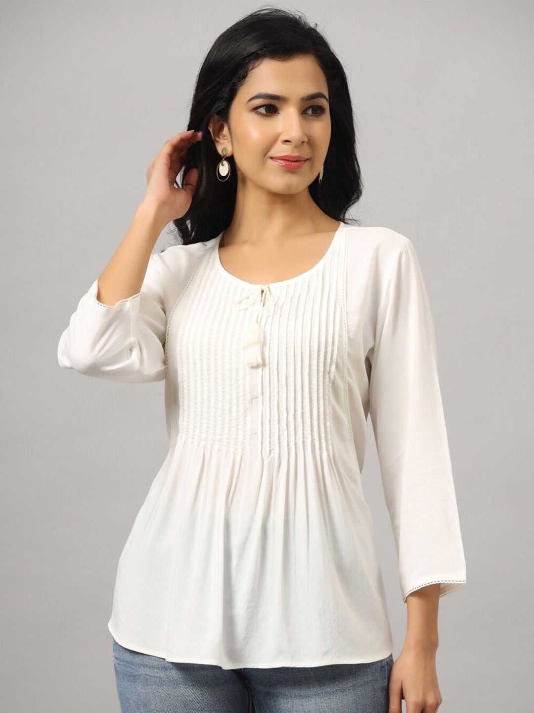 

Amchoor Tie Up Neck A-Line Top, White