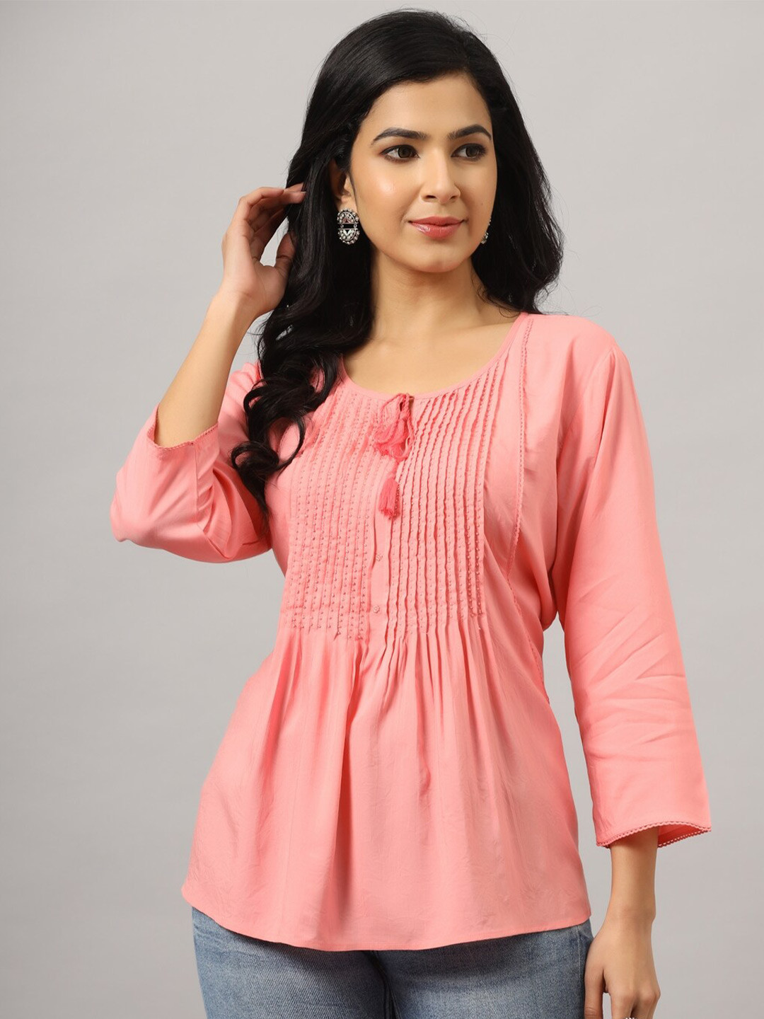 

Amchoor Tie Up Neck A-Line Top, Pink