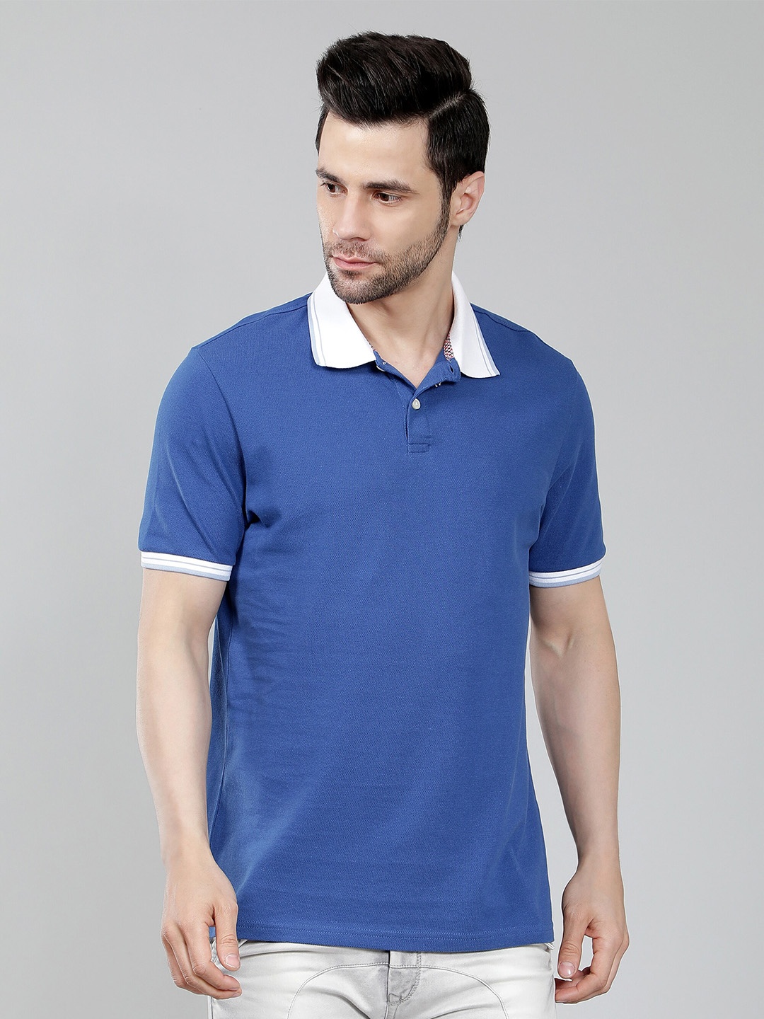 

Nimble Polo Collar Short Sleeve Pure Cotton T-shirt, Blue