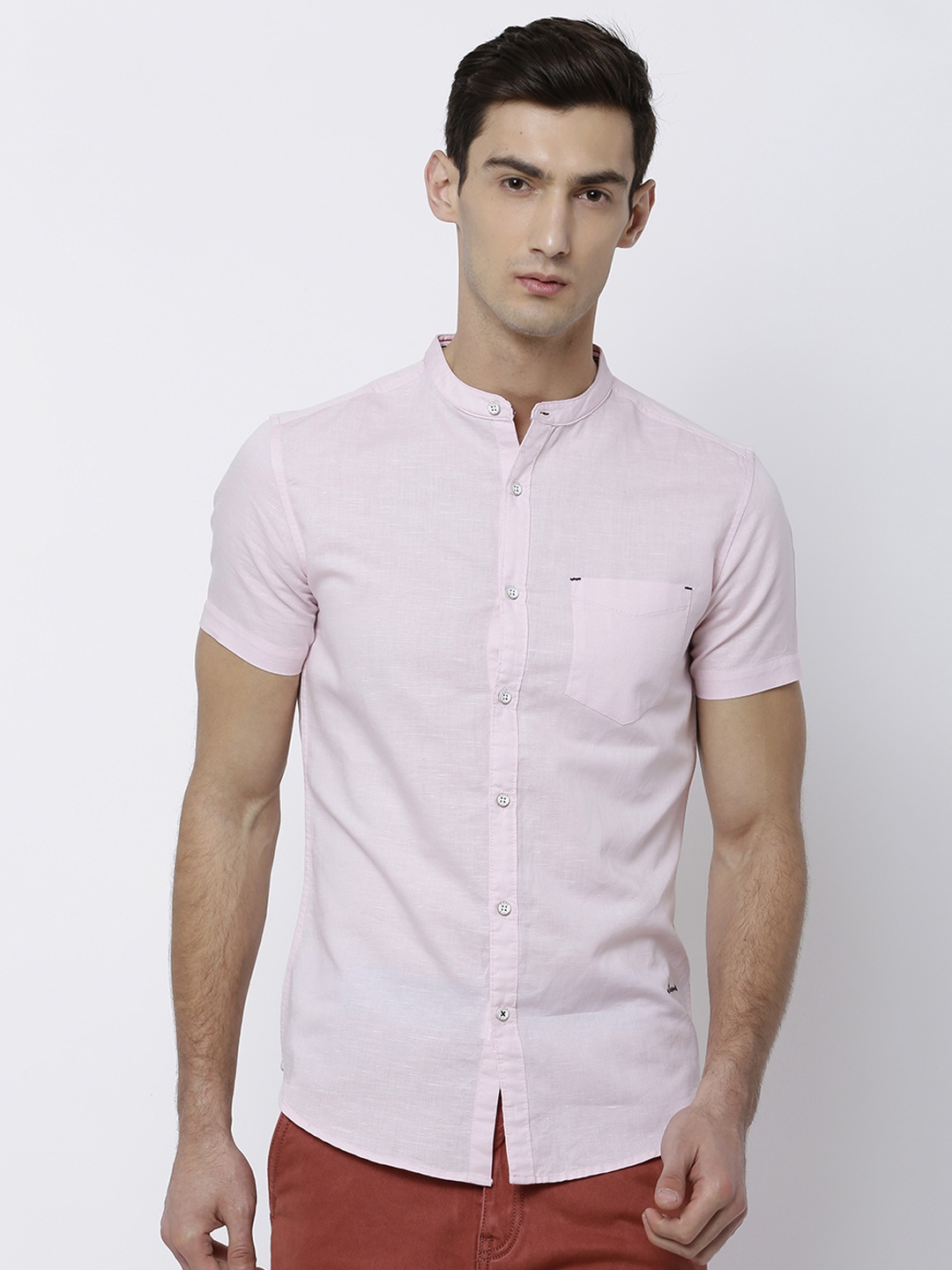 

LOCOMOTIVE Men Pink Slim Fit Solid Casual Shirt