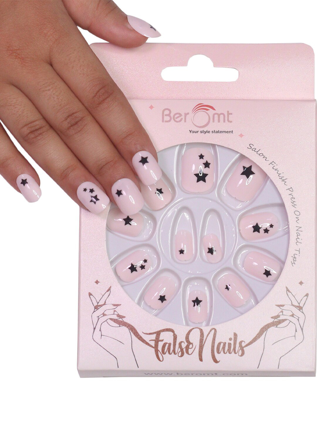 

BEROMT Girls 12 Pcs Long-Lasting Salon Finish Press On Nails - Shade 89, Pink