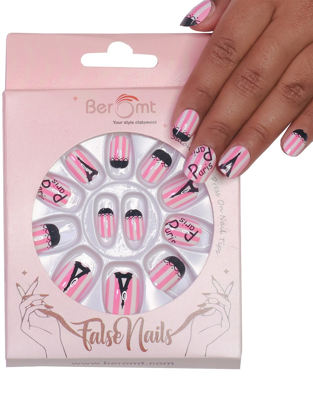 

BEROMT Girls 12 Pcs Long-Lasting Salon Finish Press On Nails - Shade 72, Pink