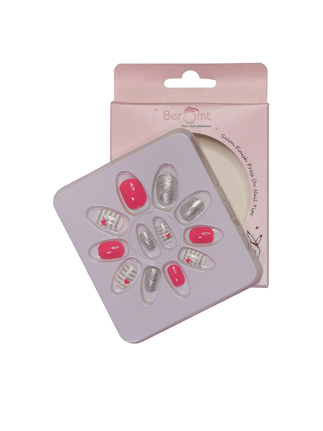 

BEROMT Girls 12 Pcs Long-Lasting Salon Finish Press On Nails - Shade 65, Pink