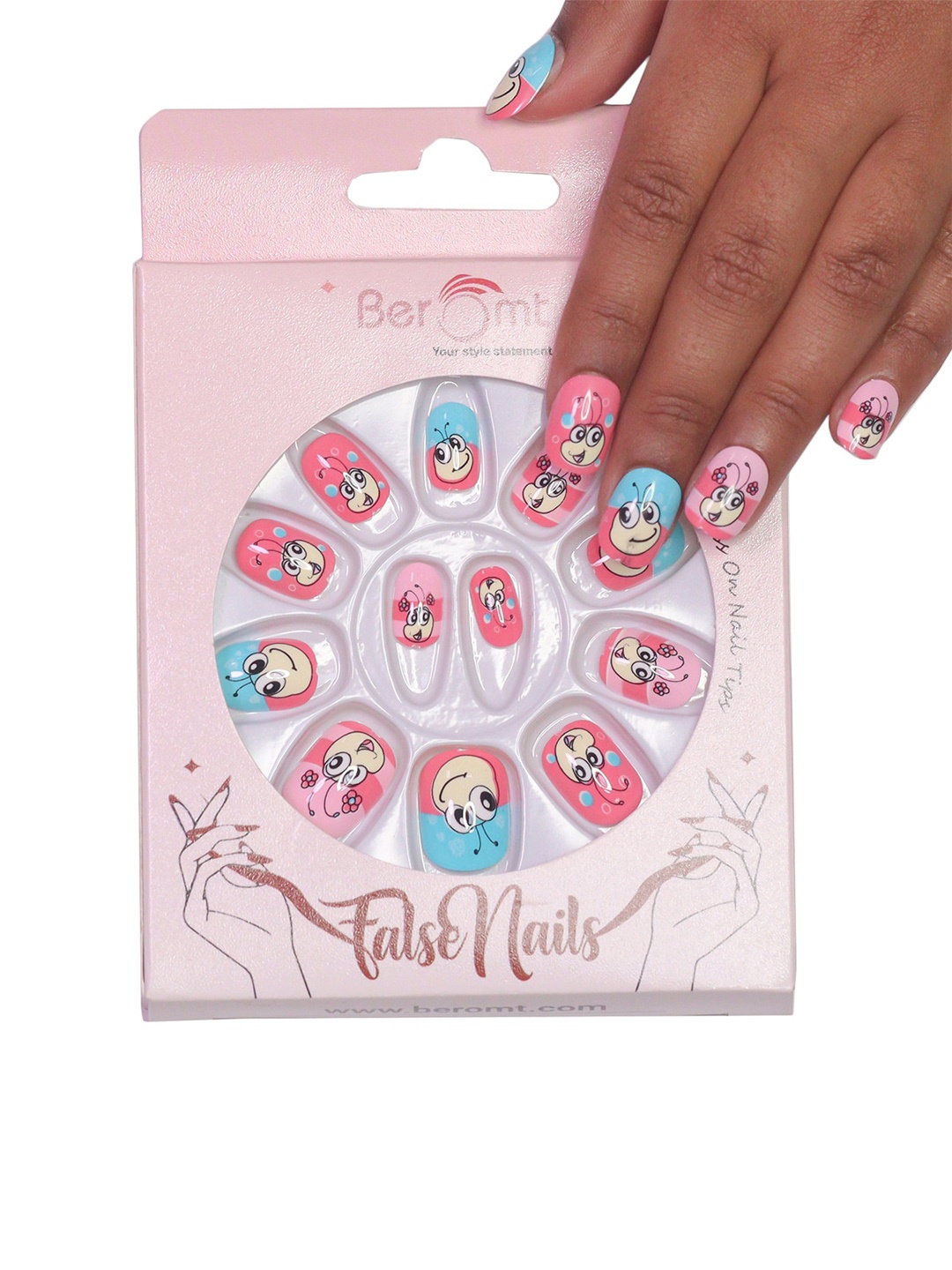 

BEROMT Girls 12 Pcs Long-Lasting Salon Finish Press On Nails - Shade 68, Pink
