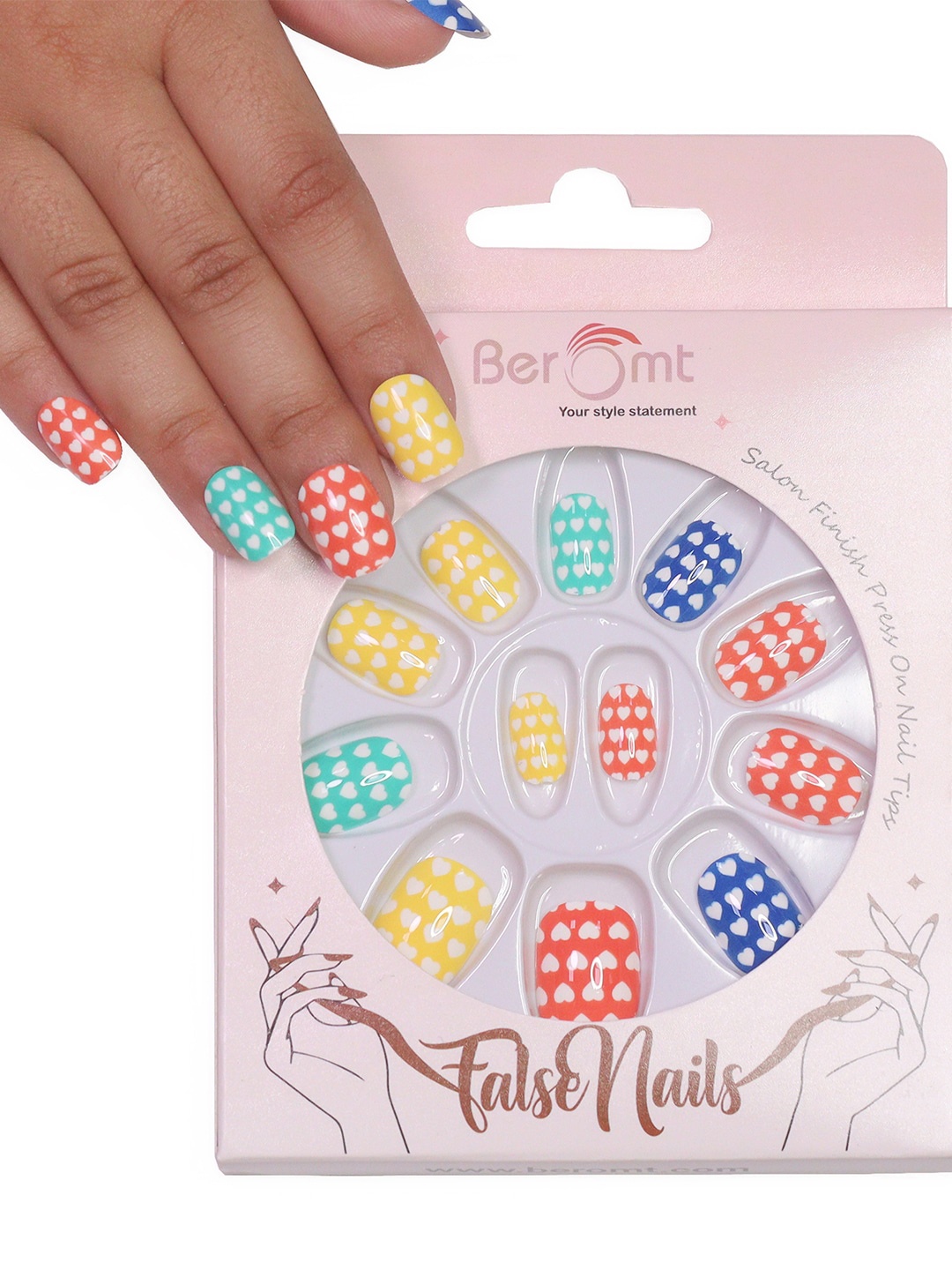 

BEROMT Girls 12 Pcs Long-Lasting Salon Finish Press On Nails - Shade 85, Orange