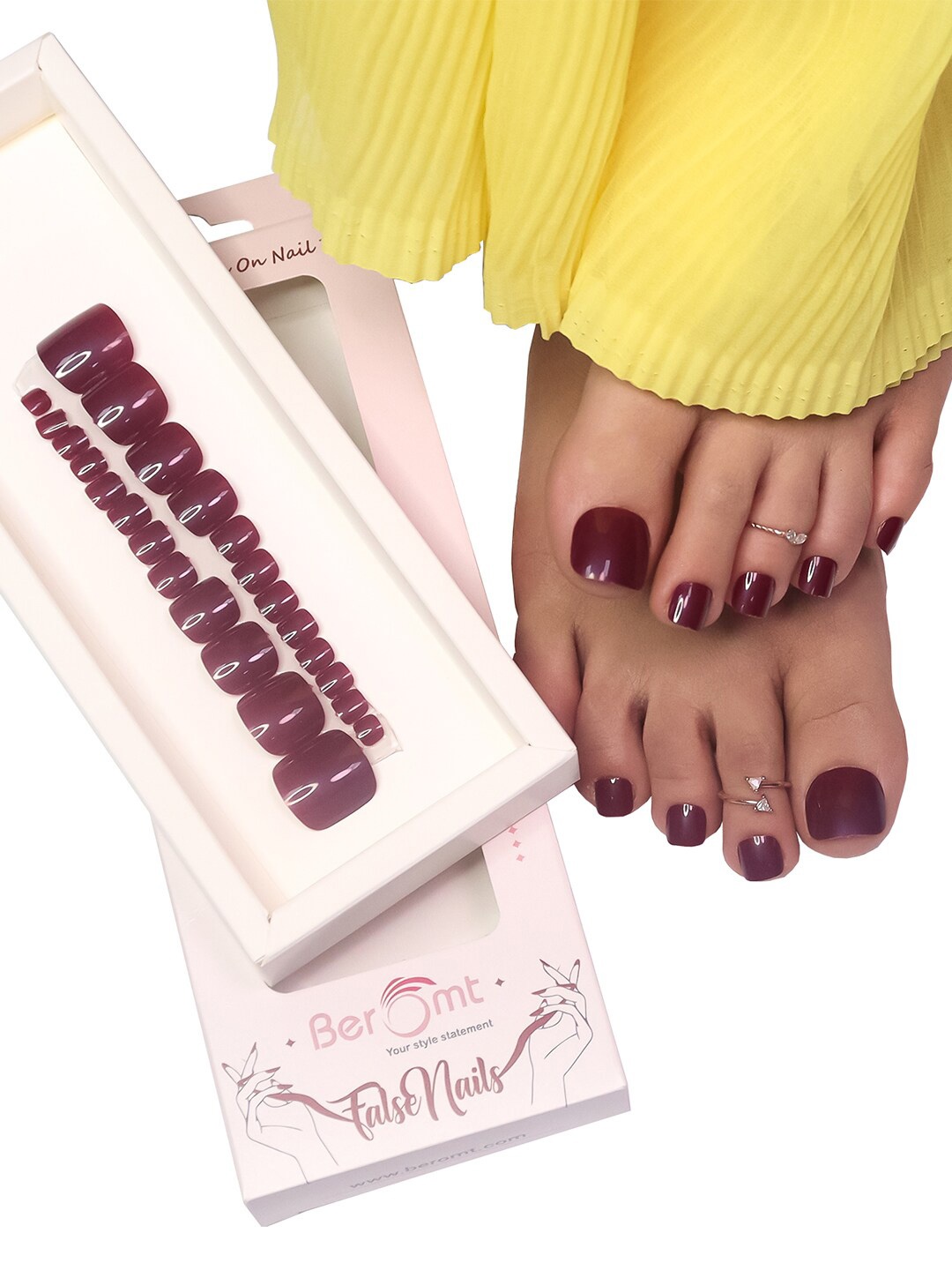 

BEROMT 12 Pcs Long-Lasting False Toe Nails with Kit - Shade 263, Brown