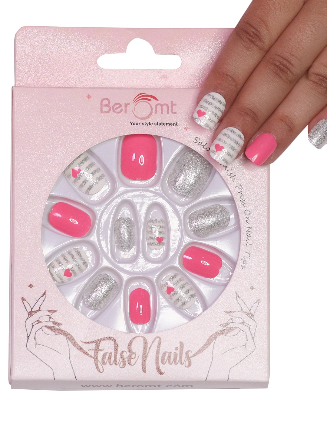 

BEROMT 12 Pcs Long-Lasting False Pre-Glued Nails with Kit - Shade 79, White