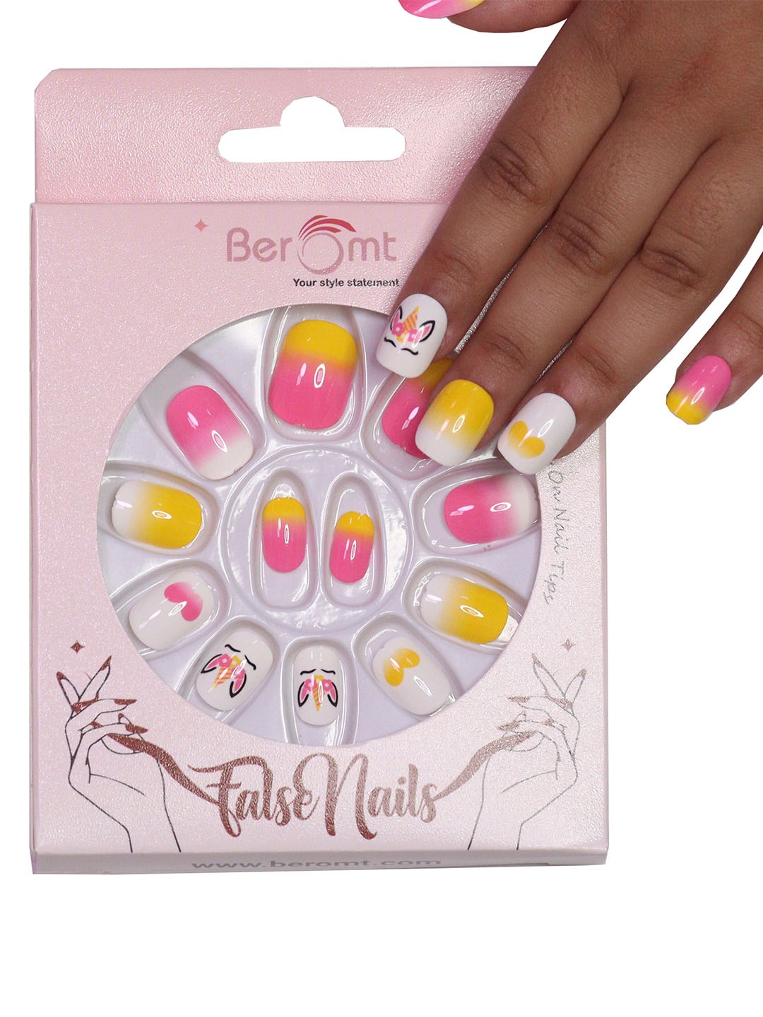 

BEROMT 12 Pcs Long-Lasting False Pre-Glued Nails with Kit - Shade 70, White