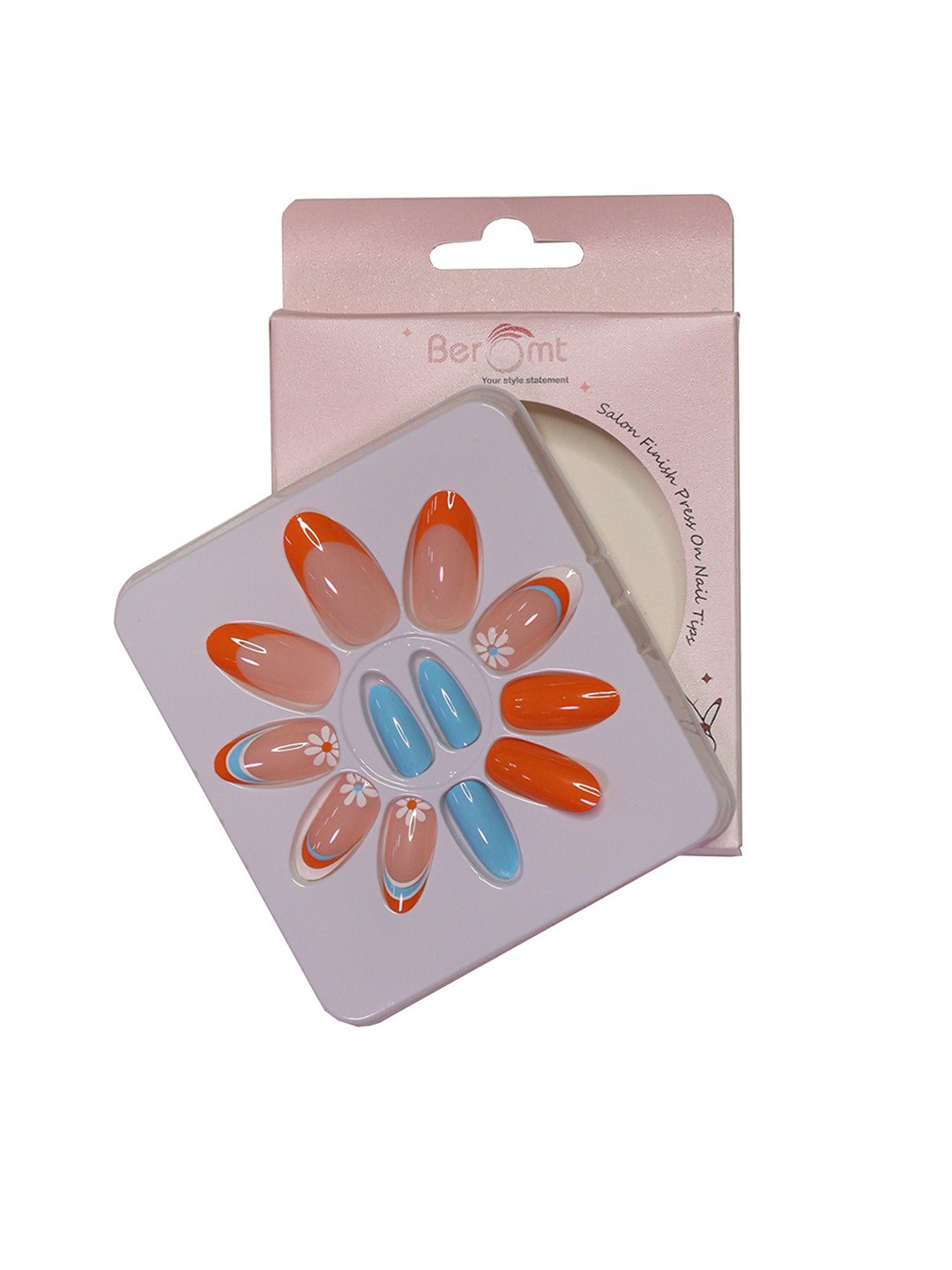 

BEROMT 12 Pcs Long-Lasting False French Nails with Kit - Shade 285, Pink