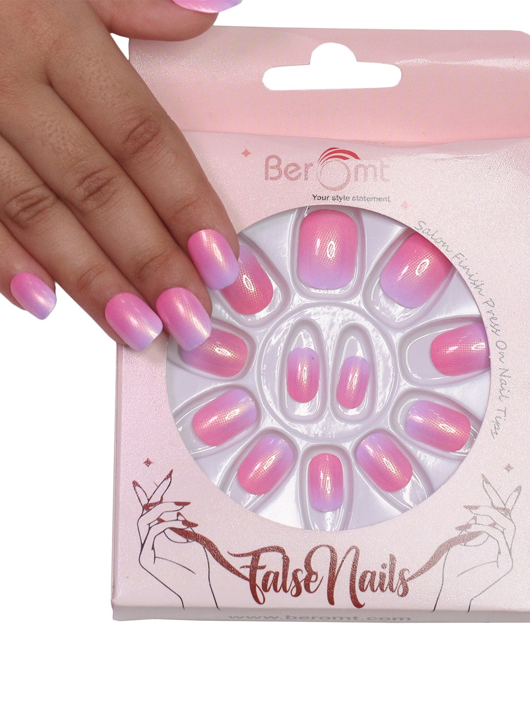 

BEROMT 12 Pcs Long-Lasting False Pre-Glued Nails with Kit - Shade 84, Pink
